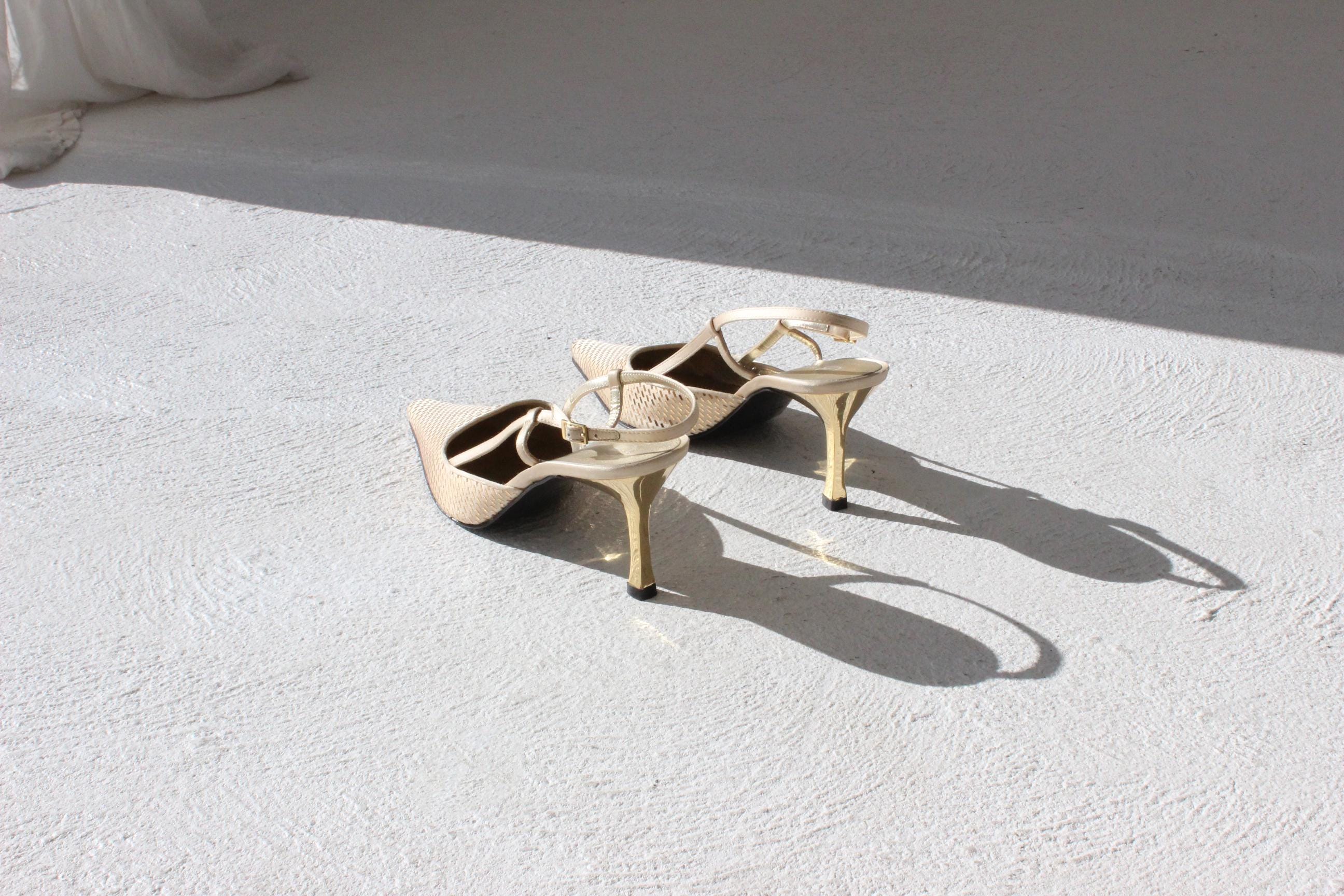 Y2K St John Gold Metallic Mirrorball Slingback Heels ~ Euro 39.5