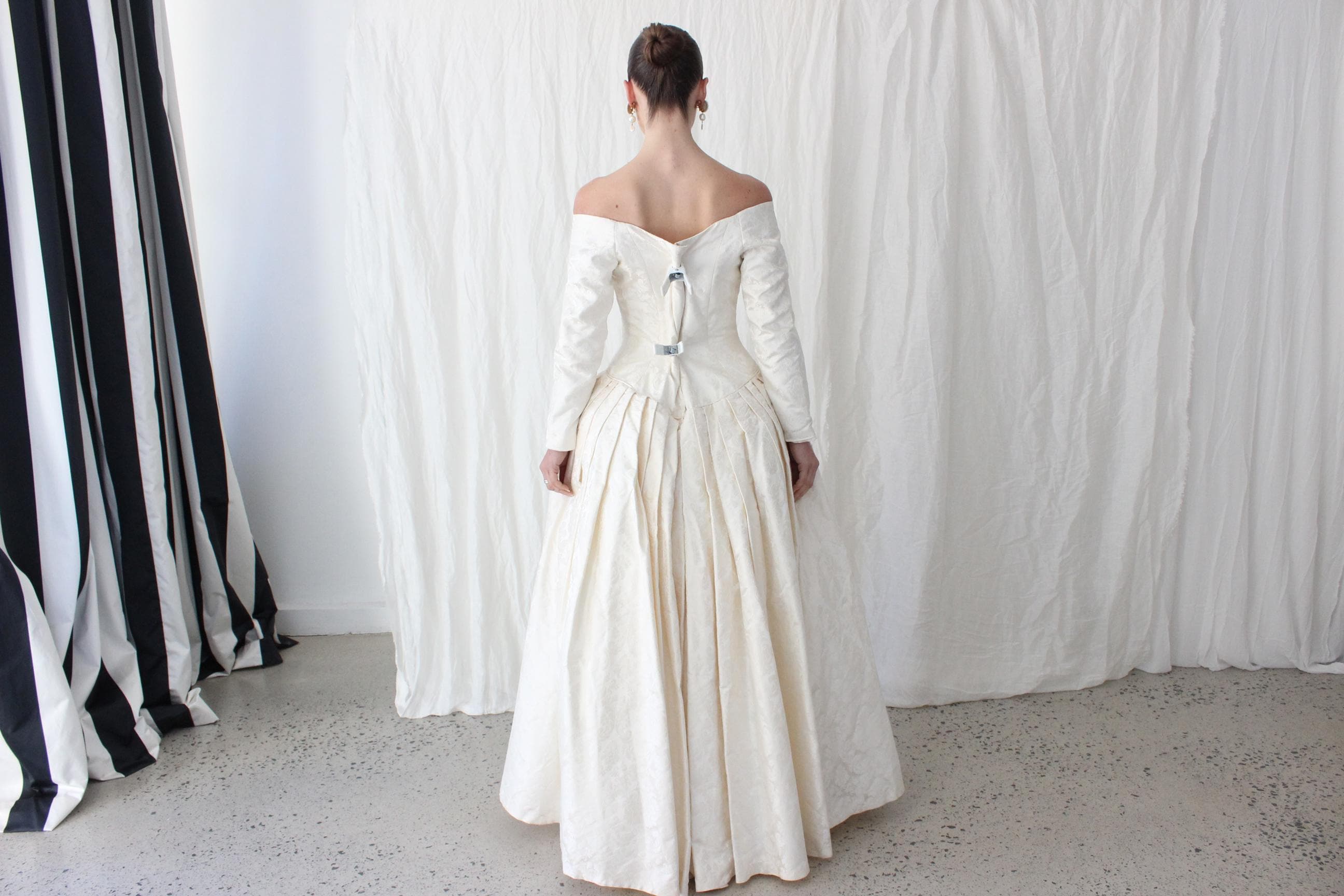 1996 Custom Mariana Hardwick Renaissance Bride Off Shoulder Jacquard Courtier Gown