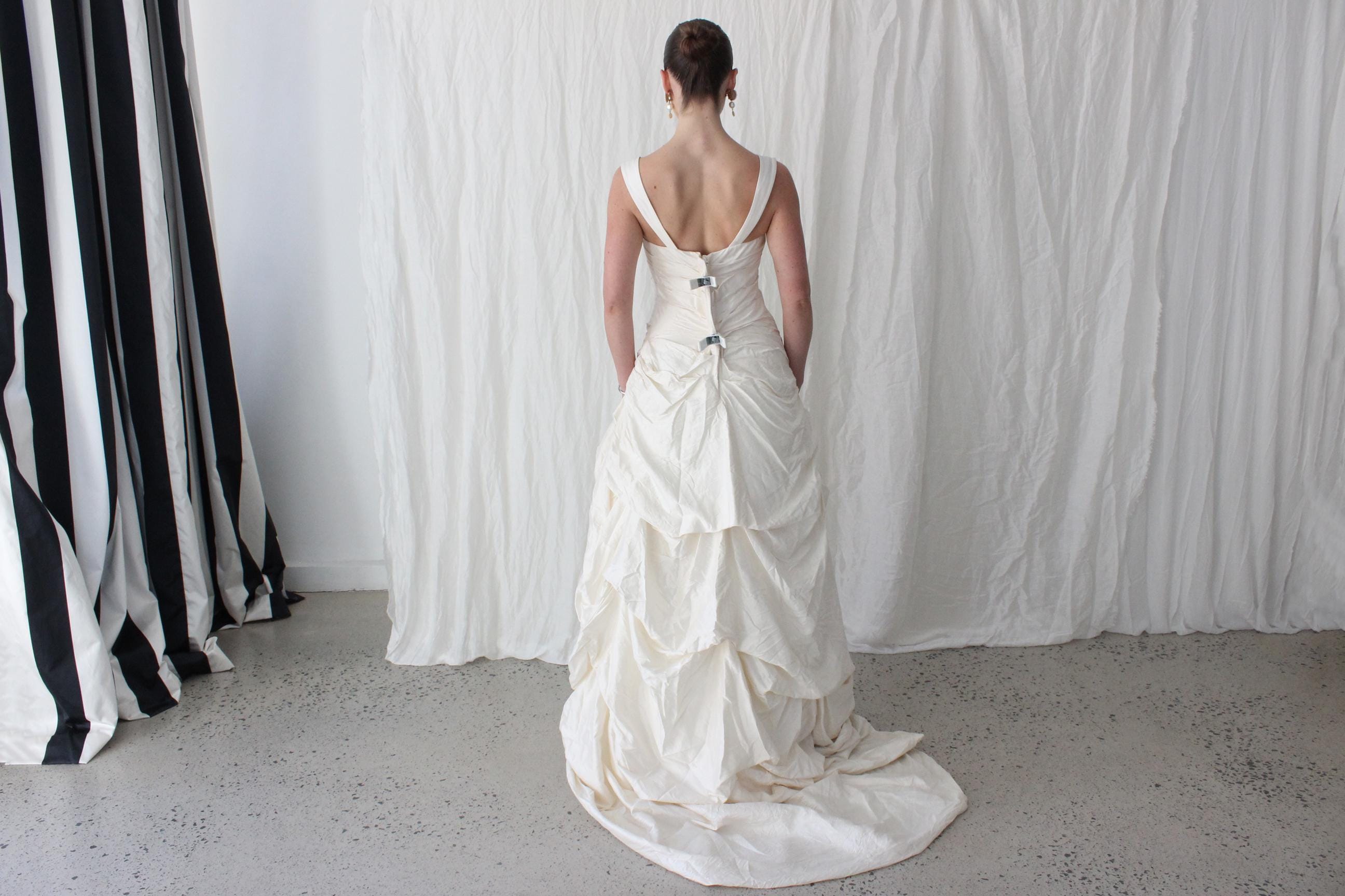 2000s Lightweight Silk Gathered & Textural Asymmetric Gown