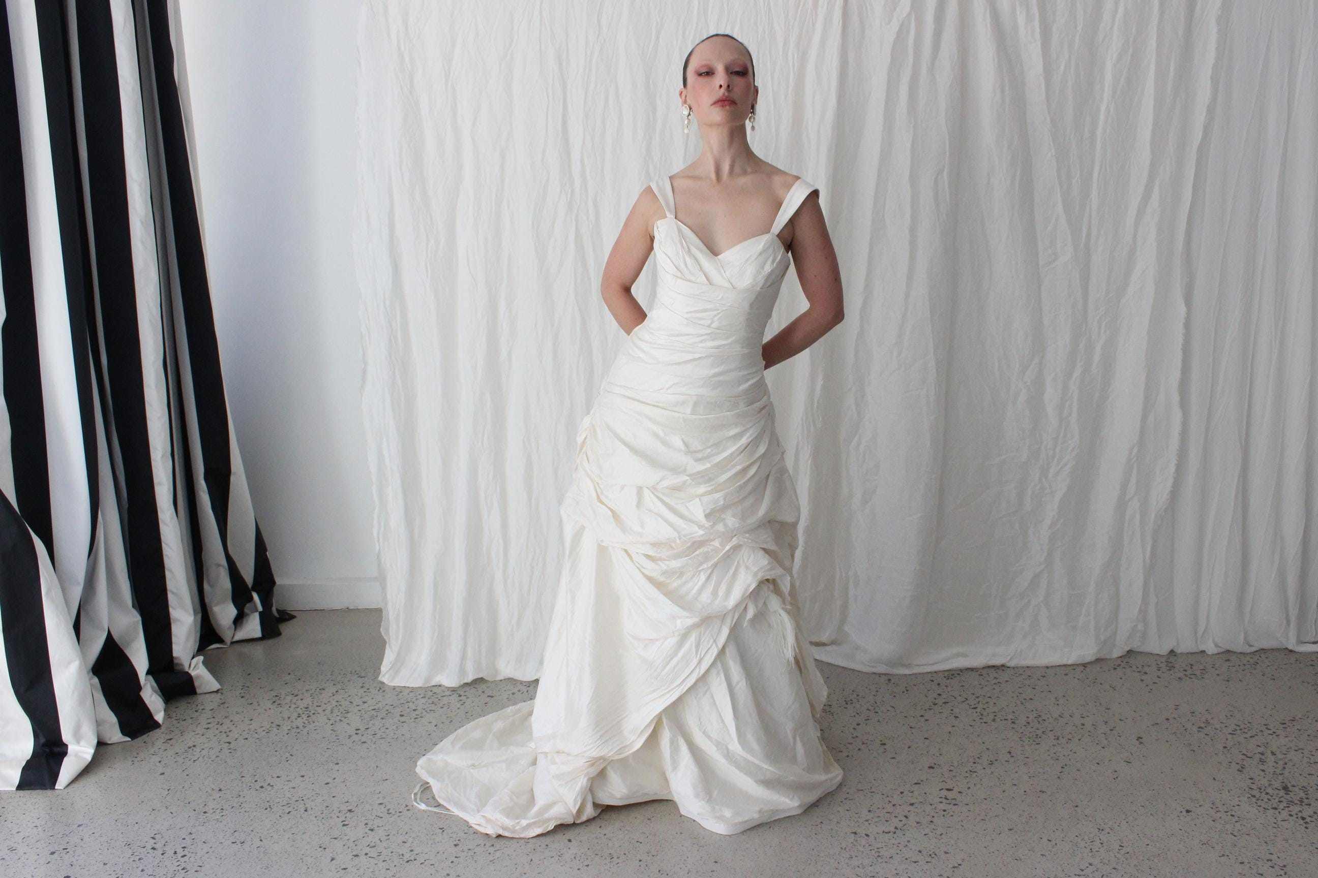 2000s Lightweight Silk Gathered & Textural Asymmetric Gown