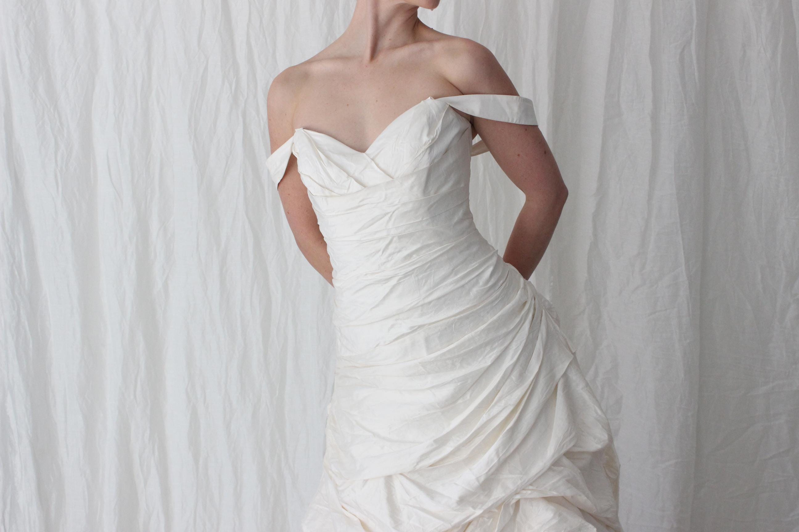 2000s Lightweight Silk Gathered & Textural Asymmetric Gown