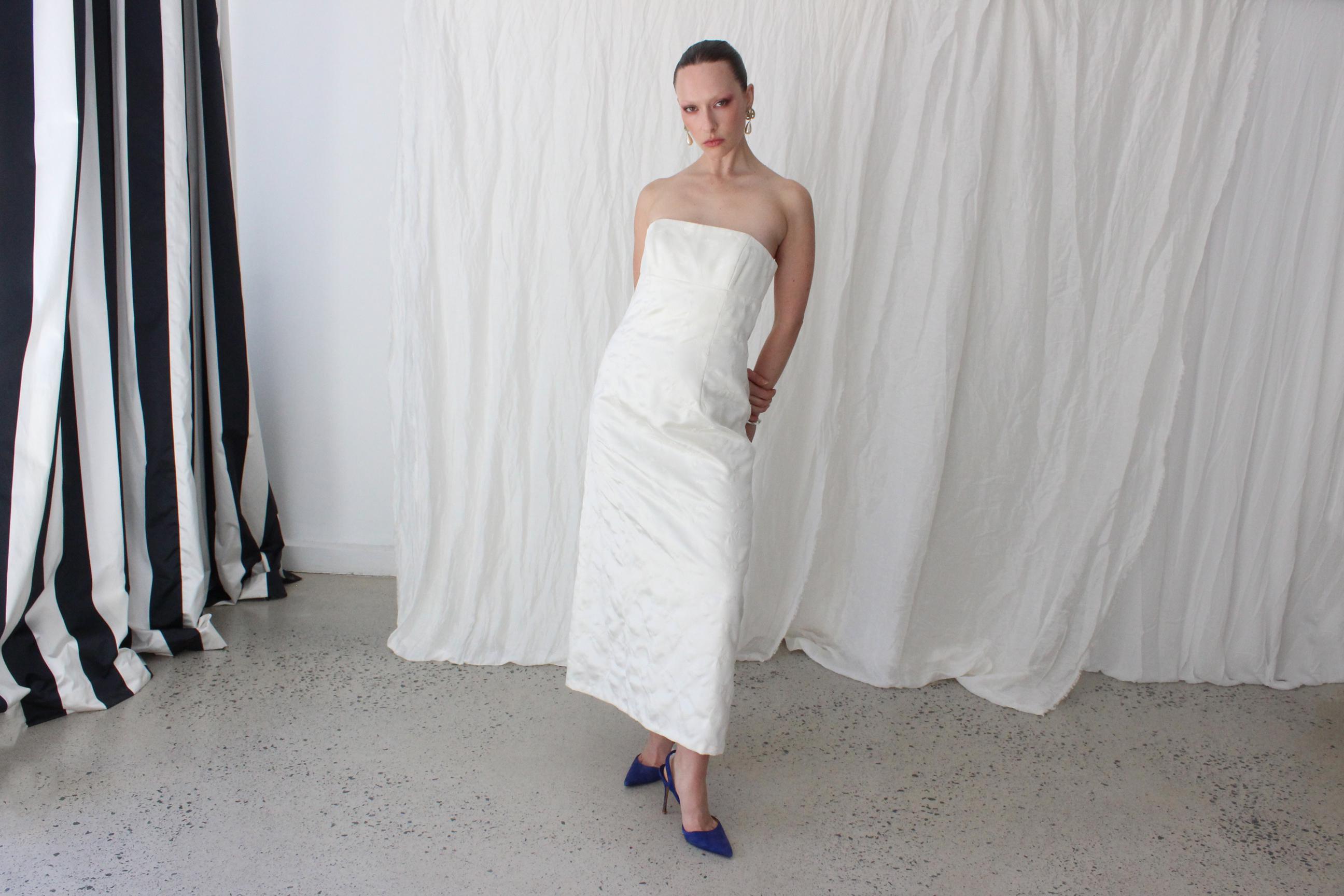 90s Nicole Miller Silk Strapless A-Line Dress