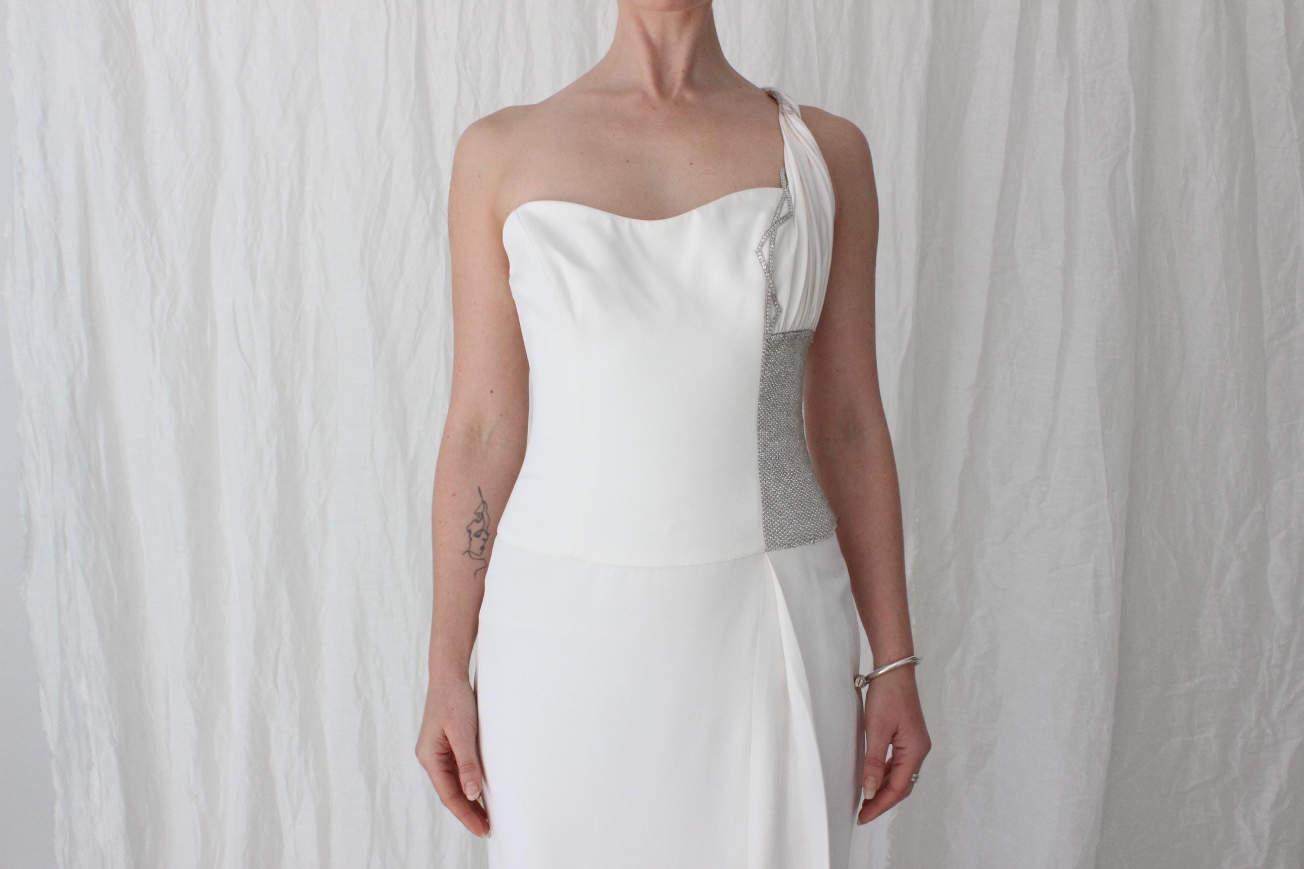 Y2K Silk & Rhinestone One Shoulder Column Gown