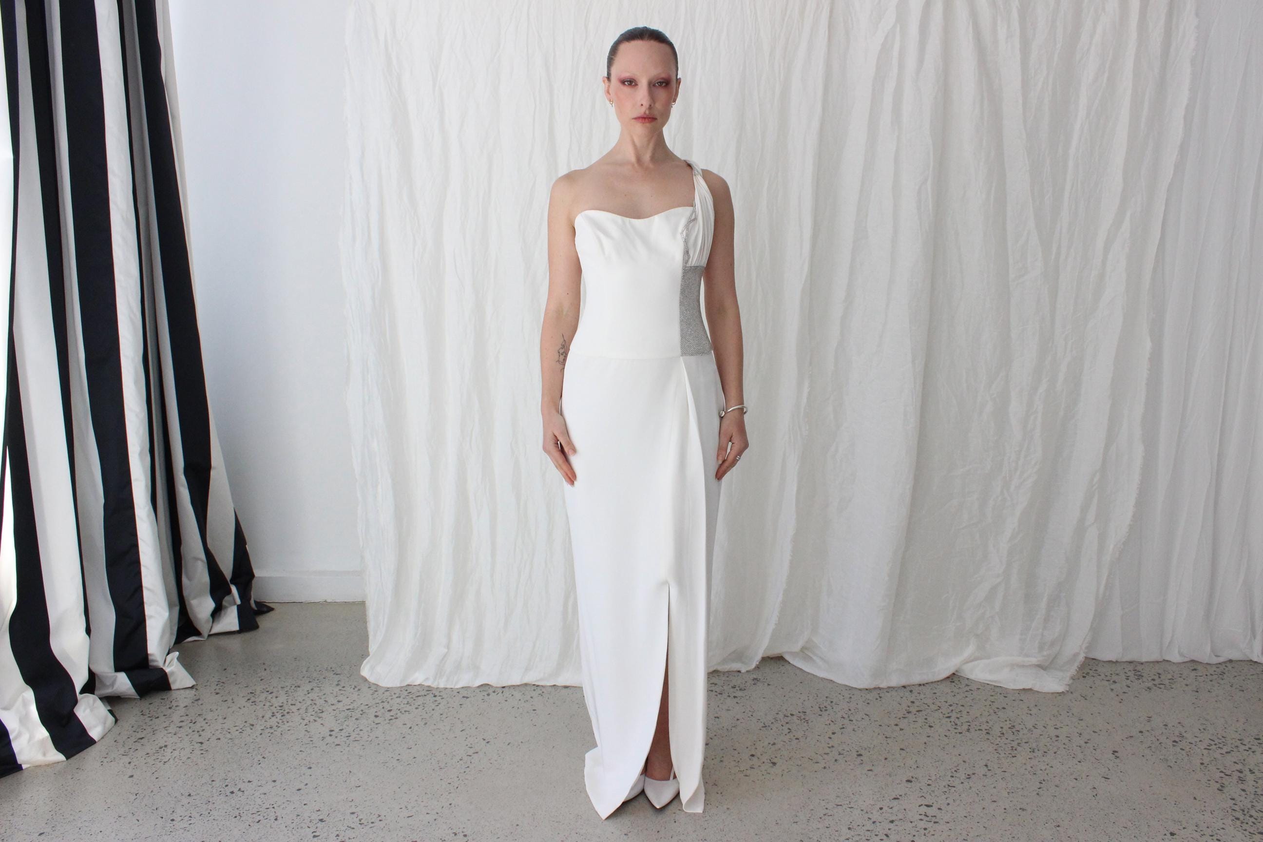 Y2K Silk & Rhinestone One Shoulder Column Gown