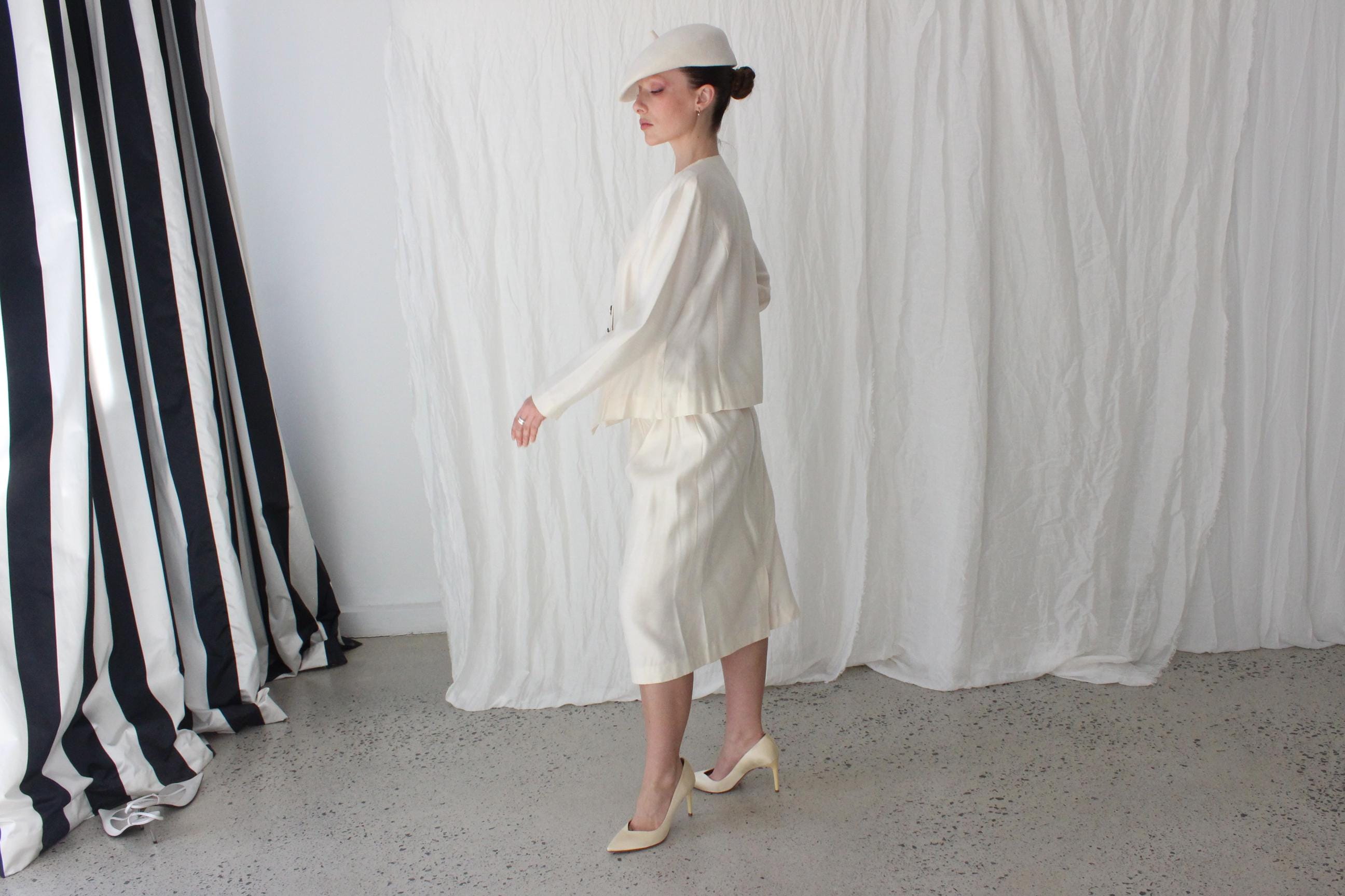 80s Leslie Fay Scalloped Two Piece Bridal Suit