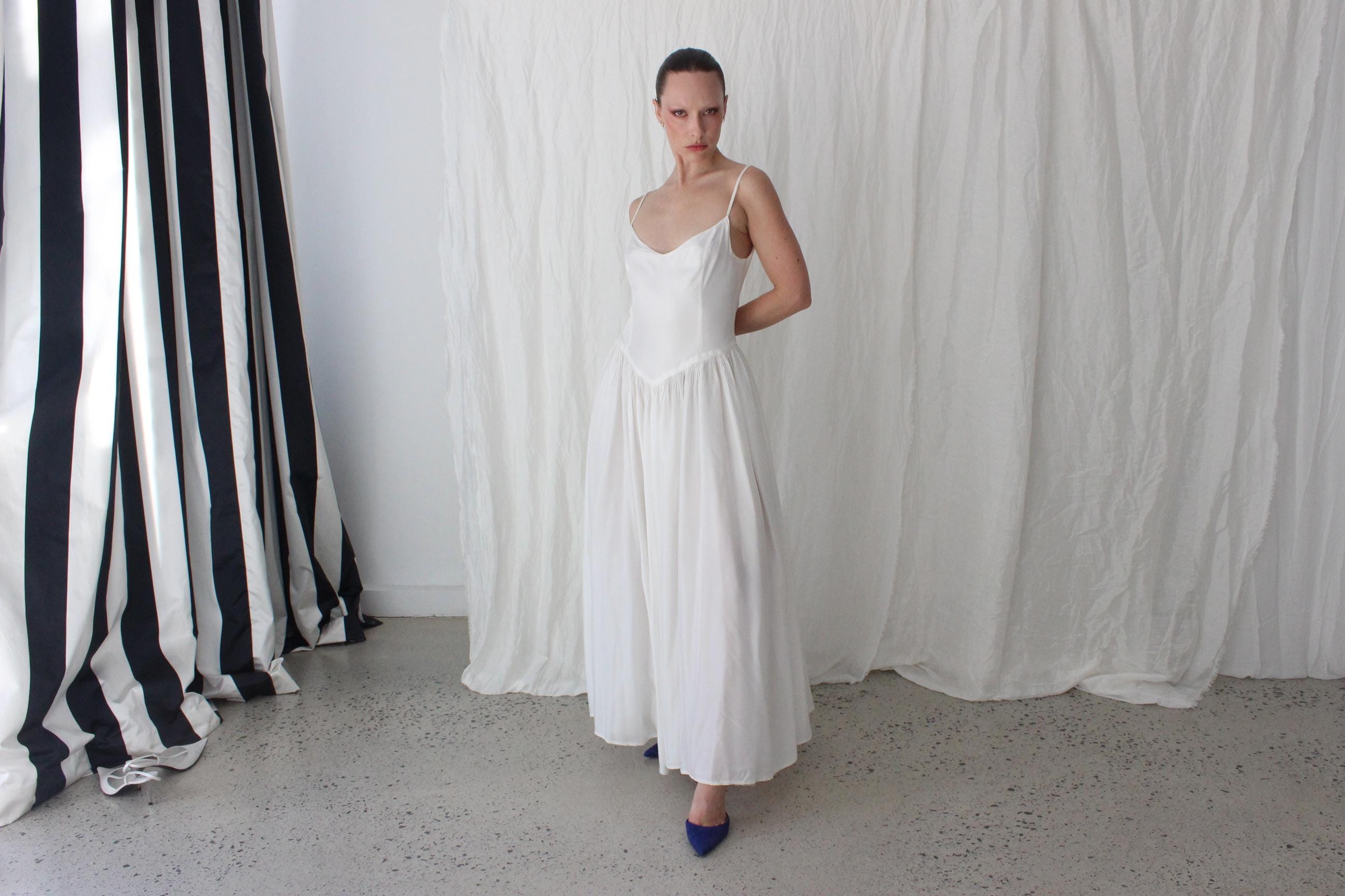80s Ballerina Cut Basque Waist Wedding Dress