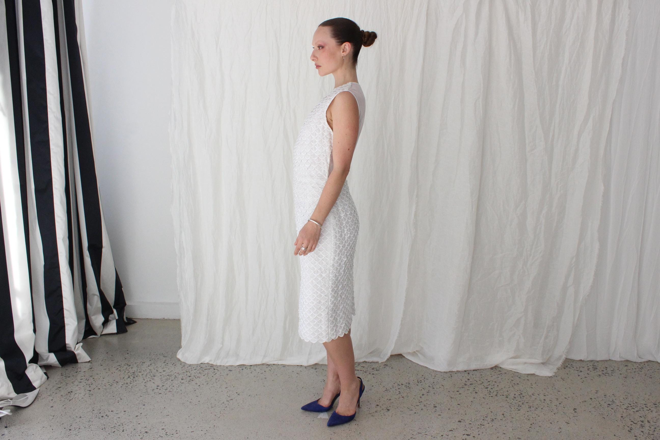 2000s Stella McCartney White Textural Fish Scale Dress