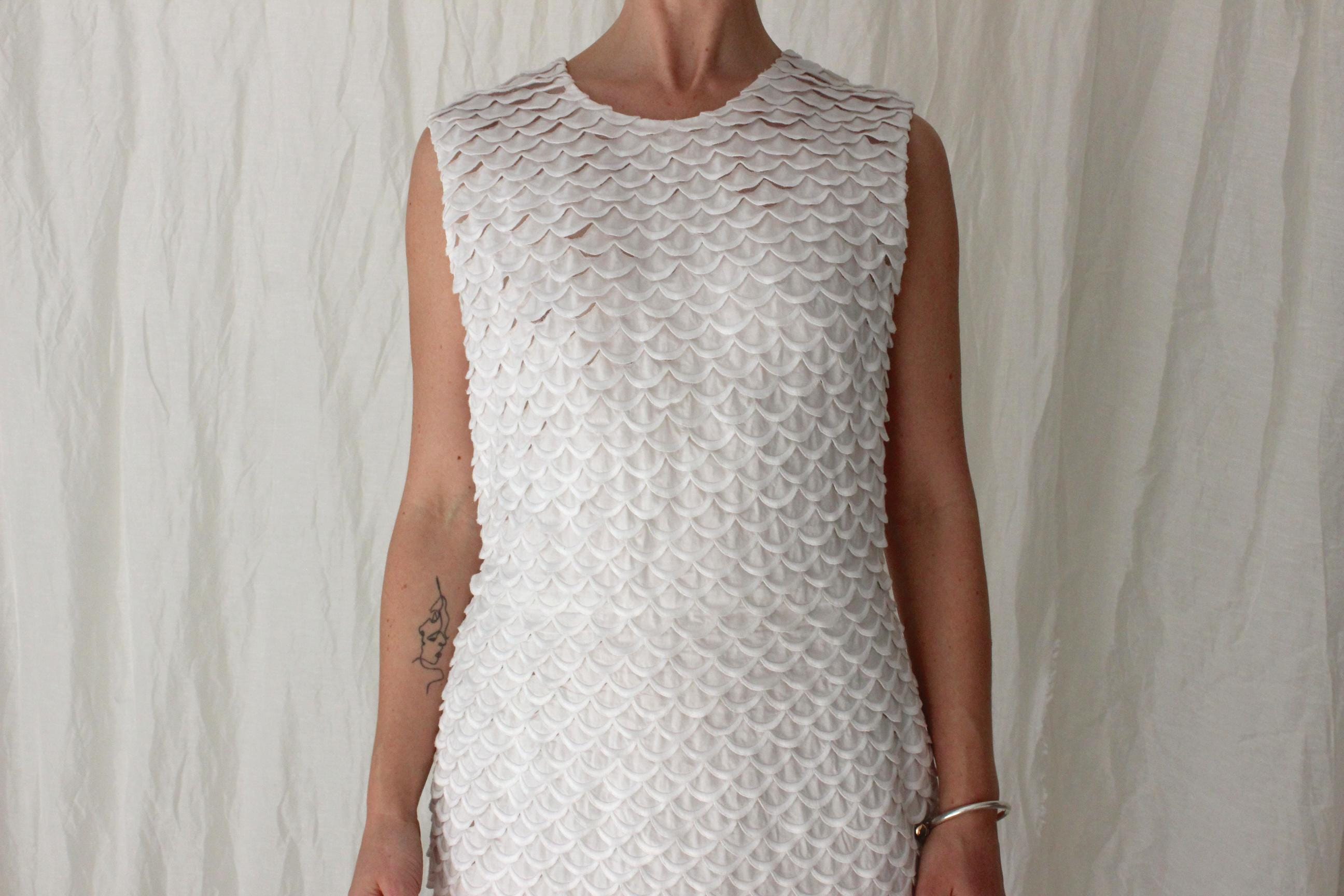 2000s Stella McCartney White Textural Fish Scale Dress
