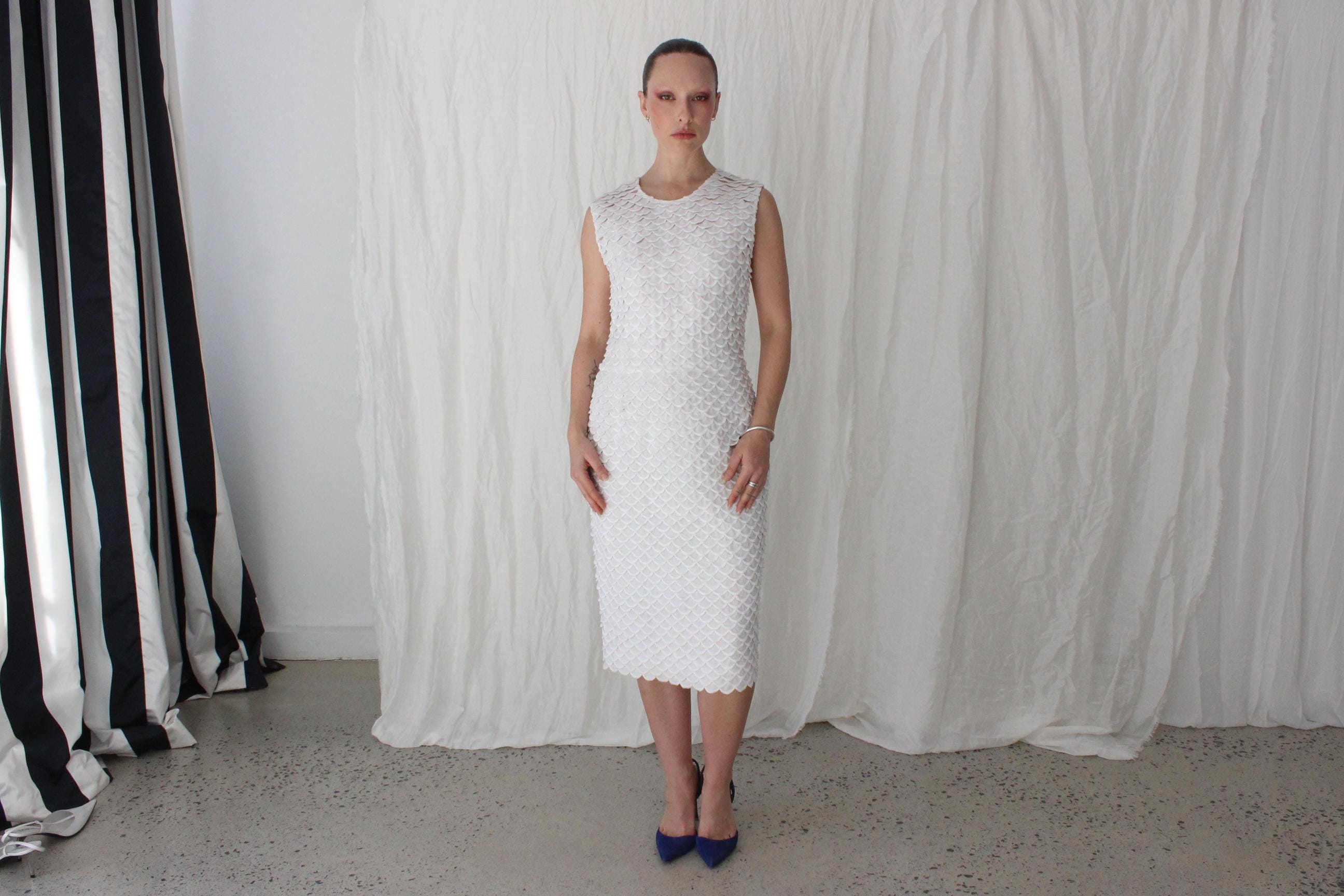 2000s Stella McCartney White Textural Fish Scale Dress