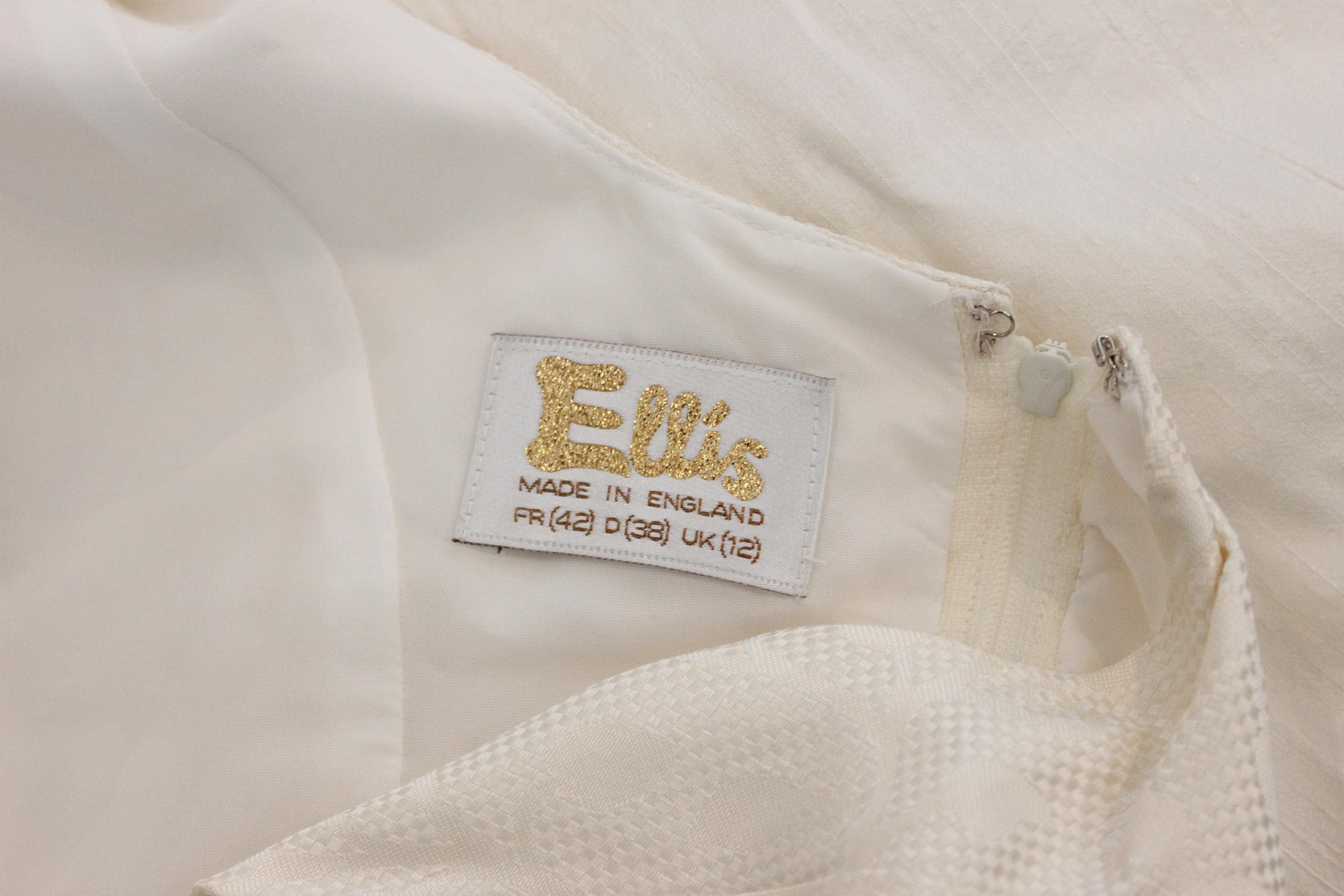 90s British Vintage Silk Dupion Empire Waist A Line Gown
