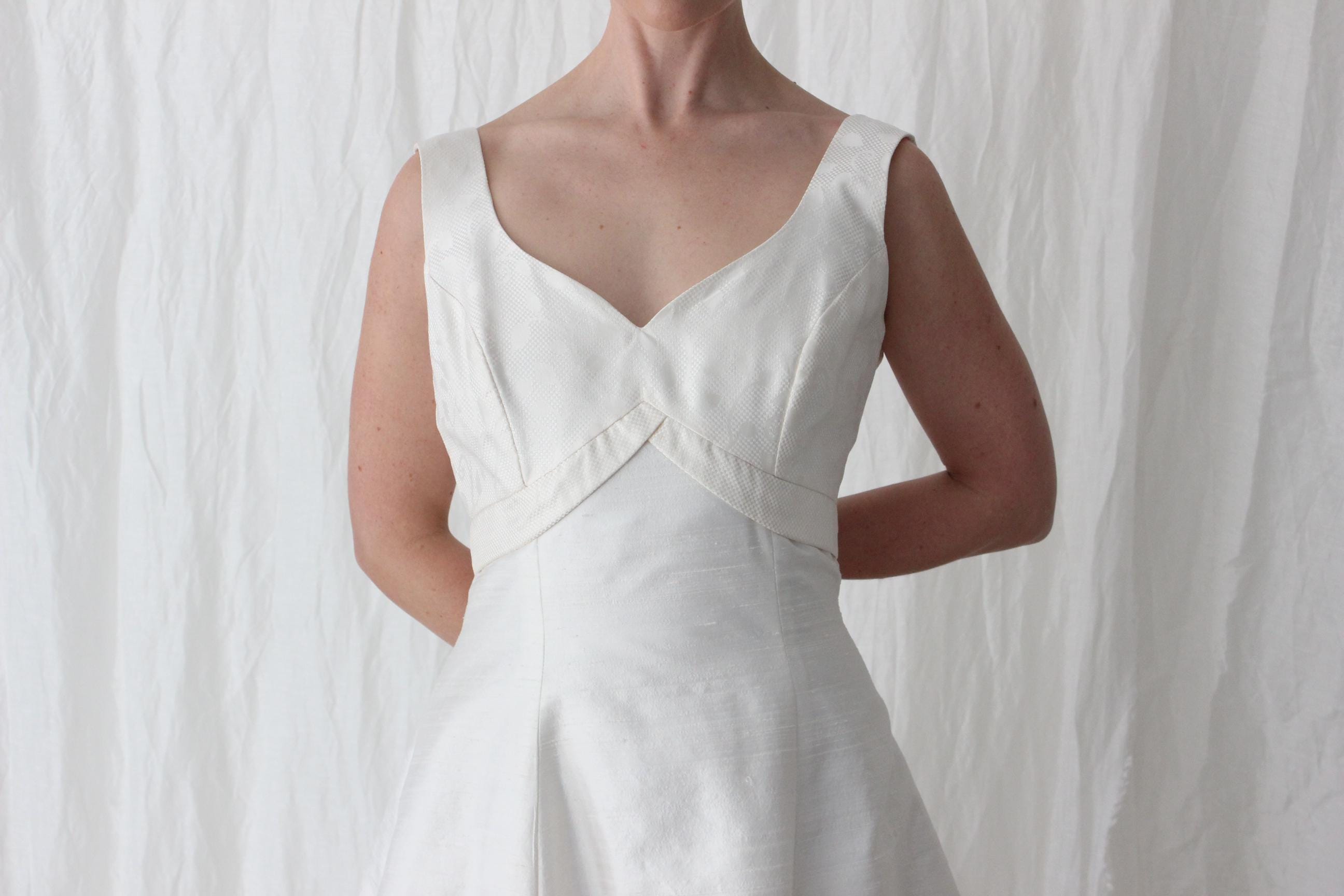 90s British Vintage Silk Dupion Empire Waist A Line Gown