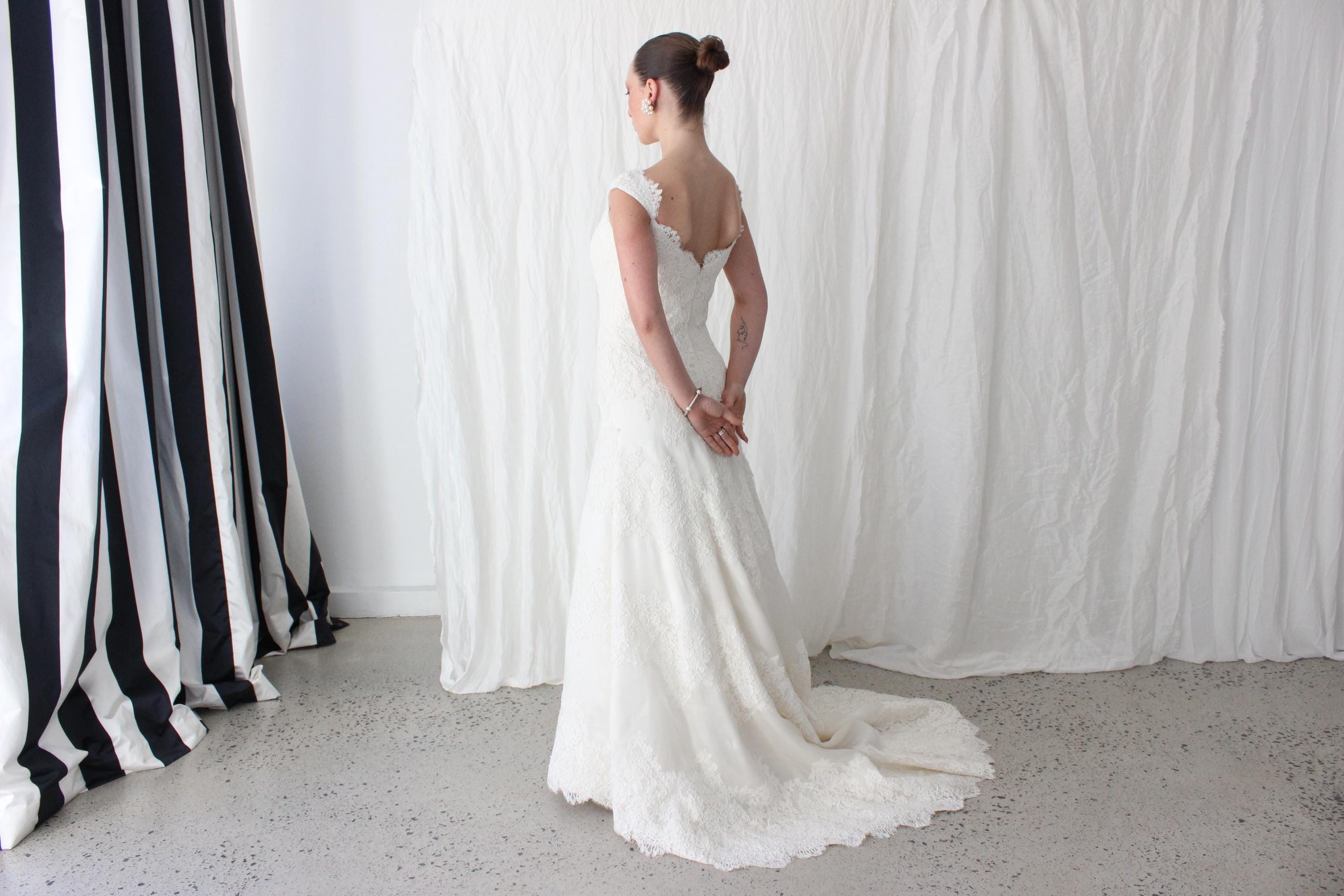 2000s Luxury French Lace & Italian Silk Organza Wedding Gown by Anne Barge