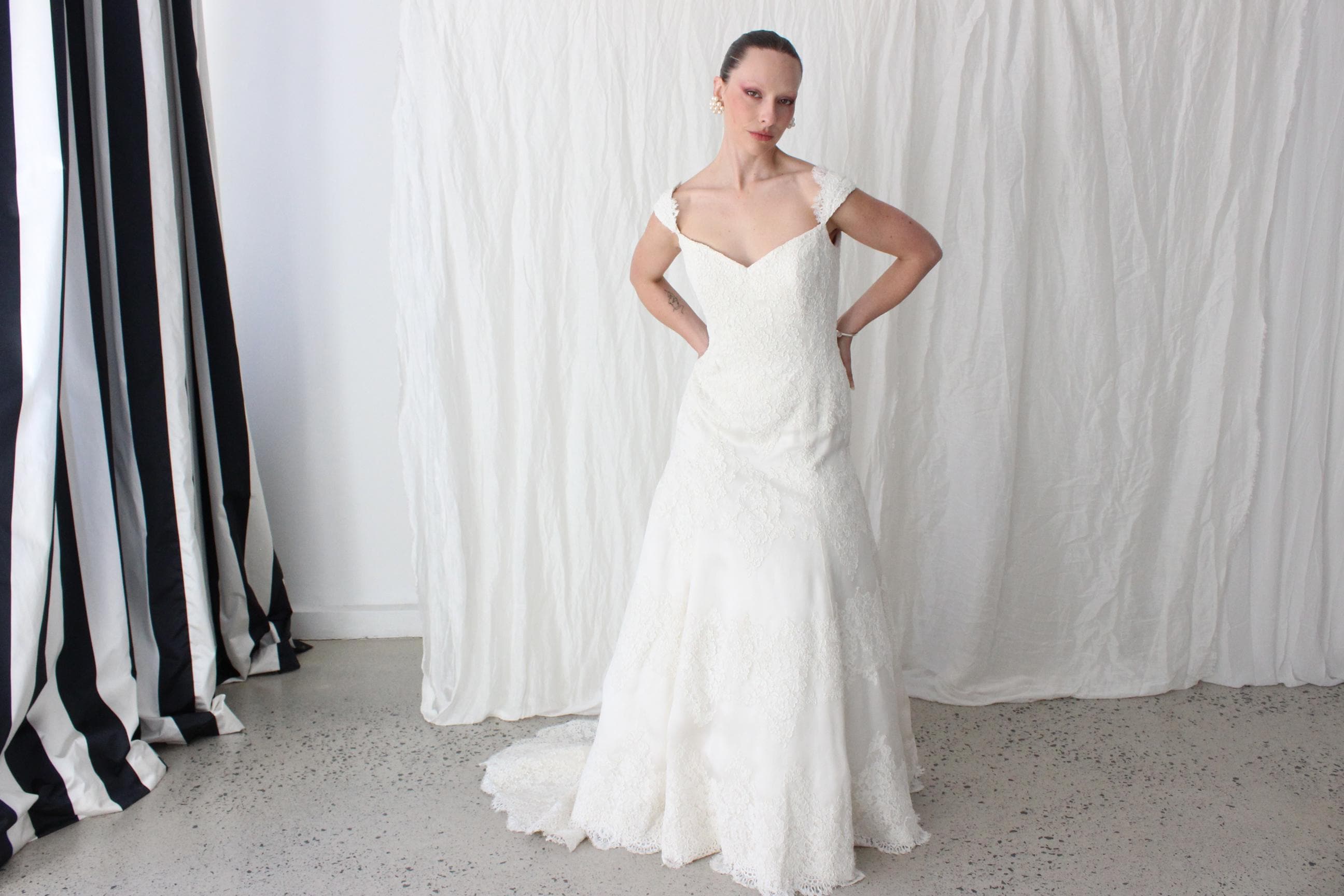 2000s Luxury French Lace & Italian Silk Organza Wedding Gown by Anne Barge