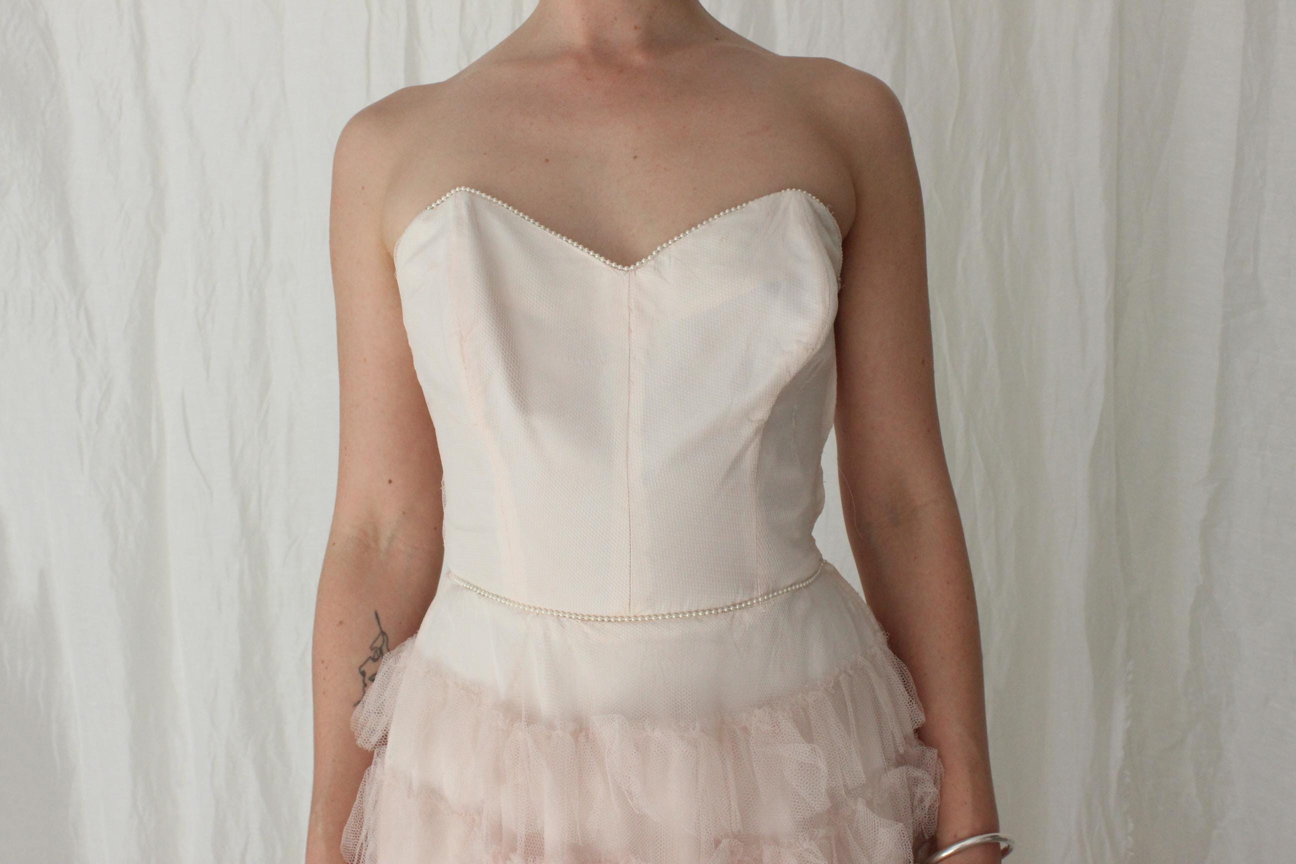 1950s Blush Pink Tiered Tulle Cocktail Dress