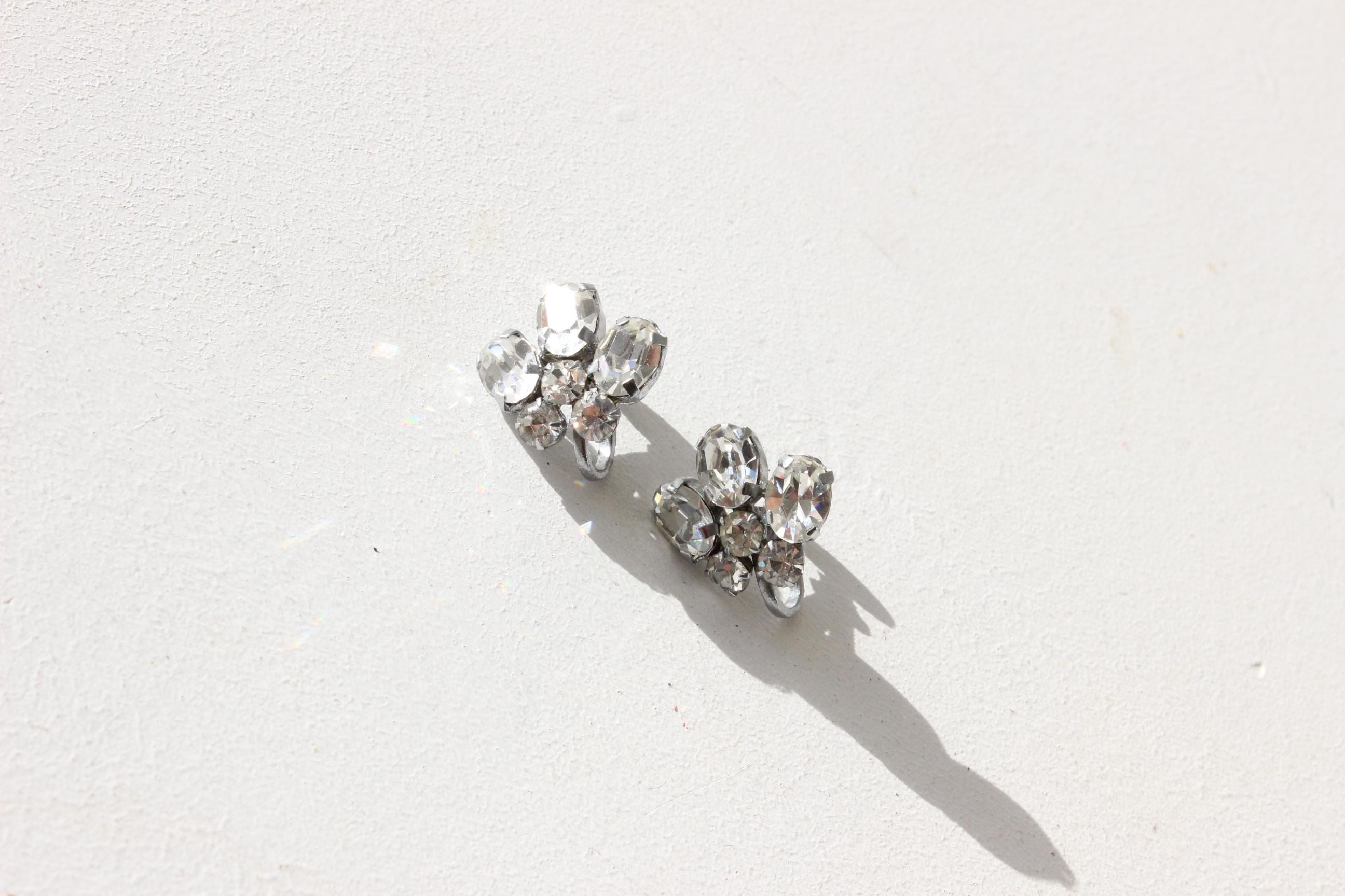 50s Fine Austrian Crystal Screw Back Cocktail Earrings