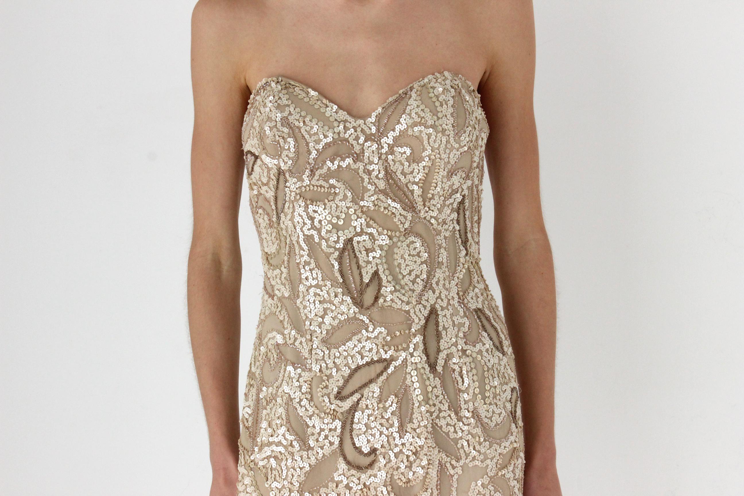 80s Tan / Nude / Golden Sequin & Silk Strapless Mini