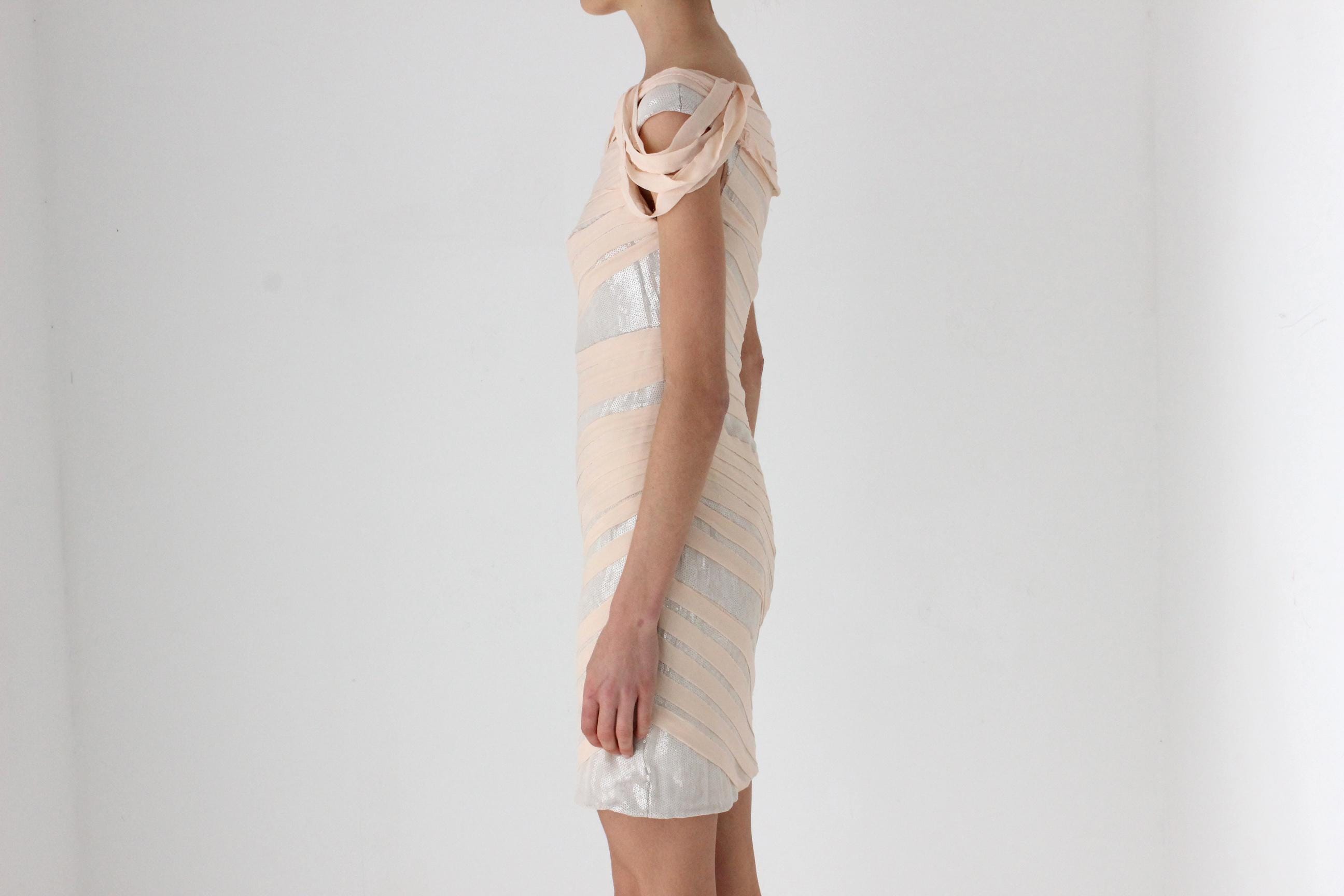 Sexy Y2K Tadashi Silk & Sequin 'Wrapped' Bandage Mini