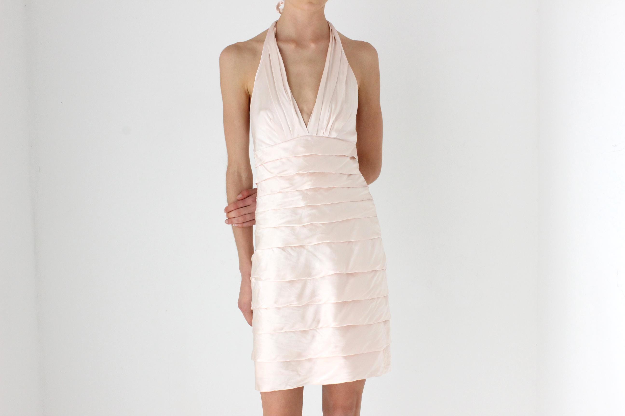 Y2K Pastel Pink Pure Silk Halter Dress