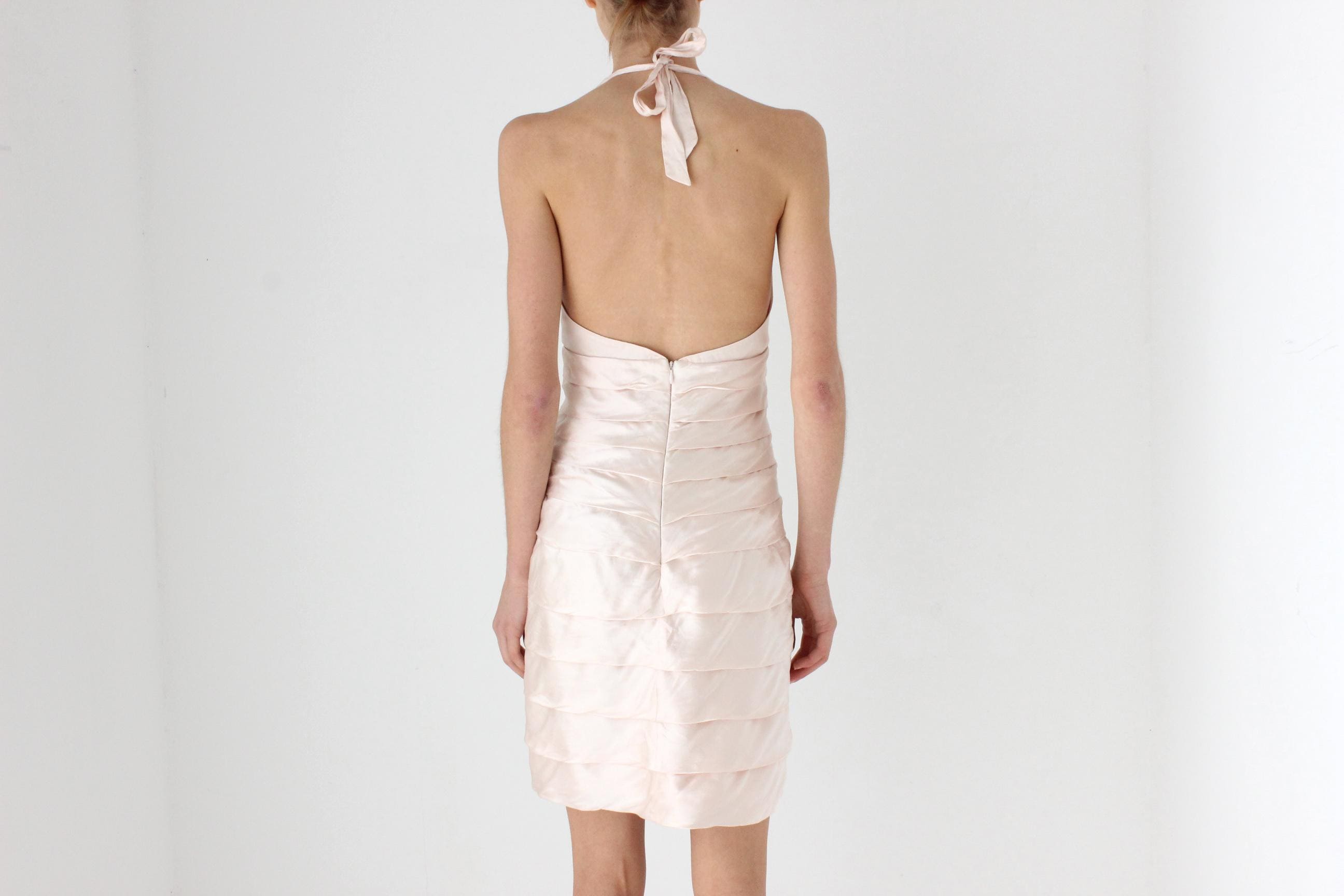 Y2K Pastel Pink Pure Silk Halter Dress