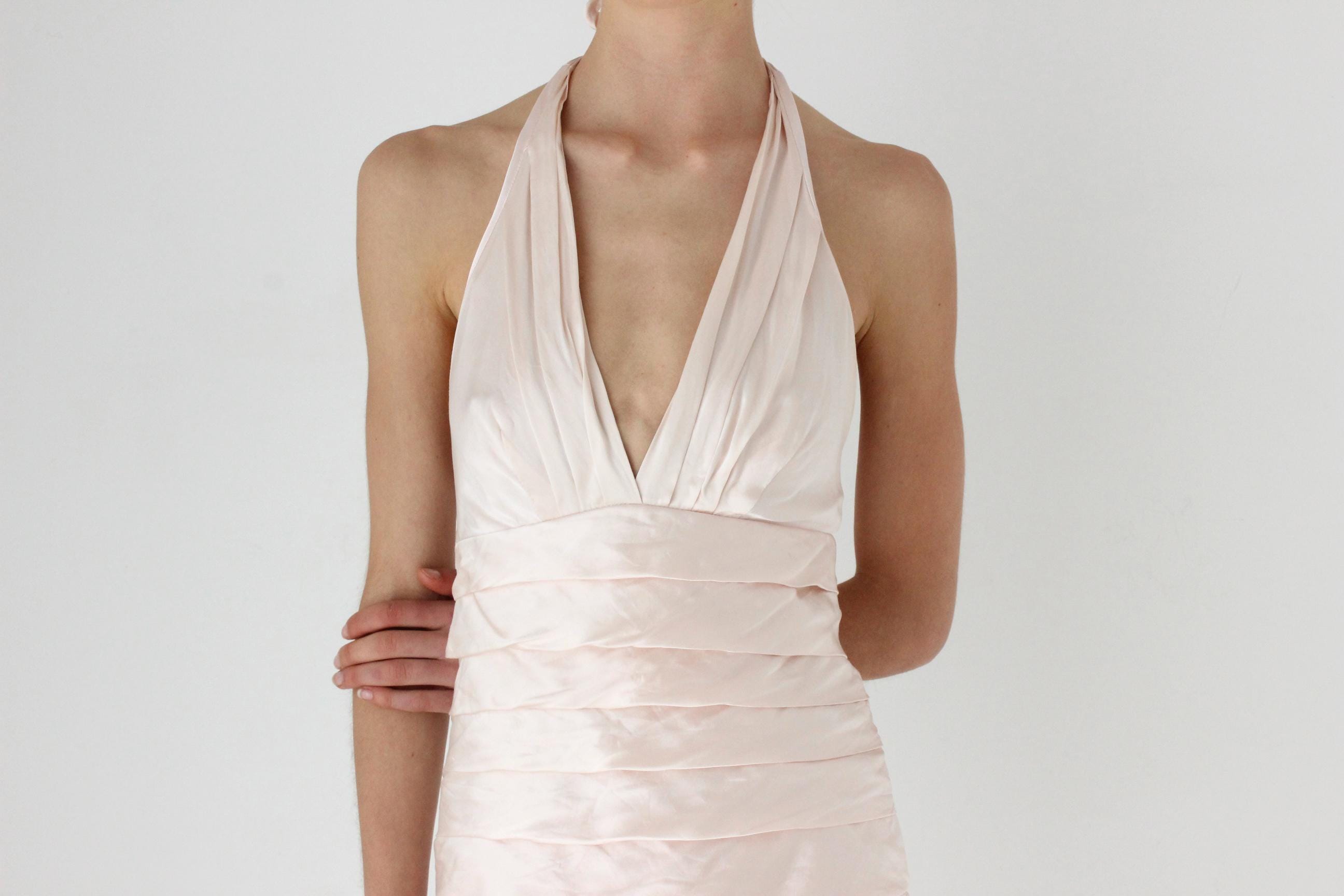 Y2K Pastel Pink Pure Silk Halter Dress