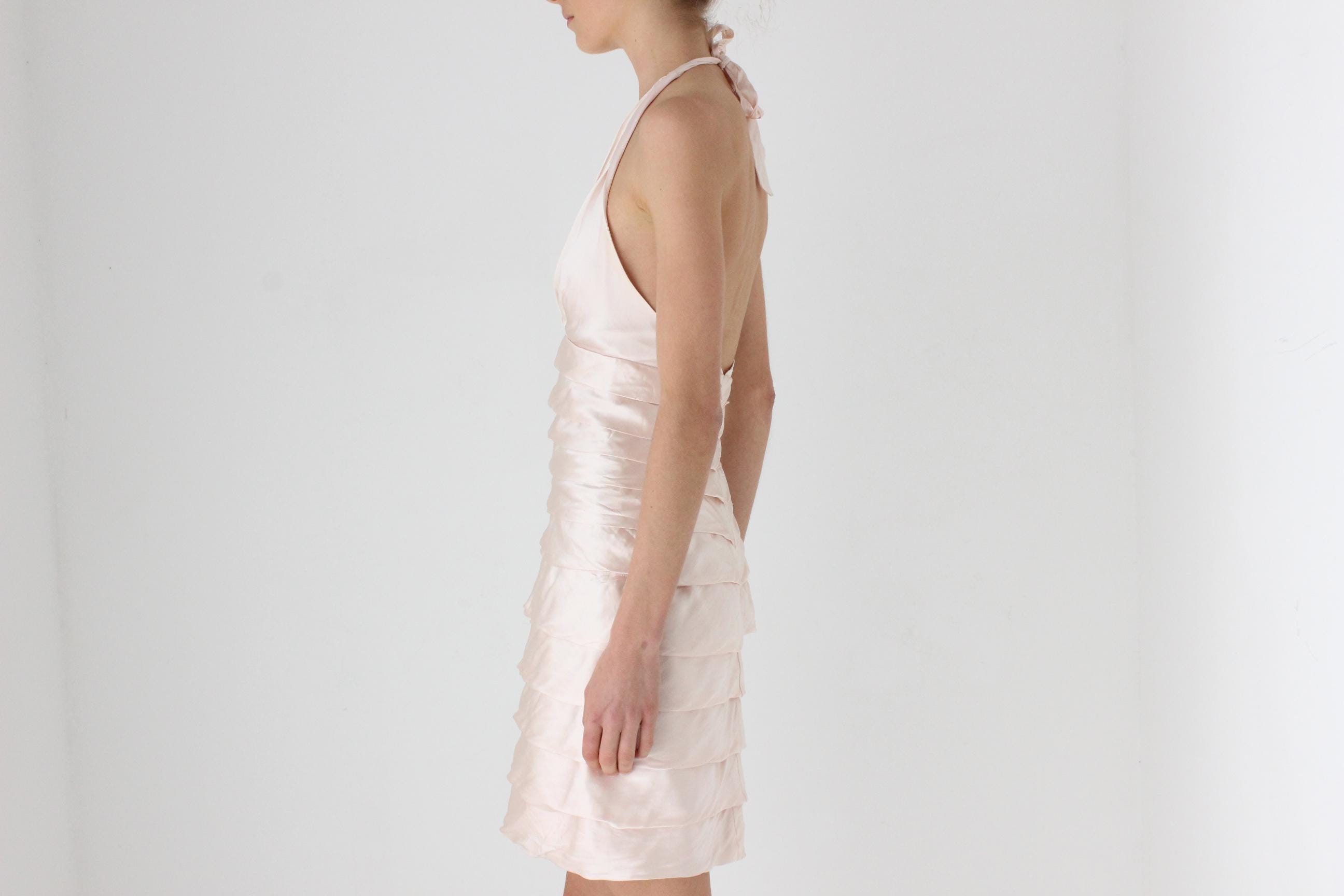 Y2K Pastel Pink Pure Silk Halter Dress