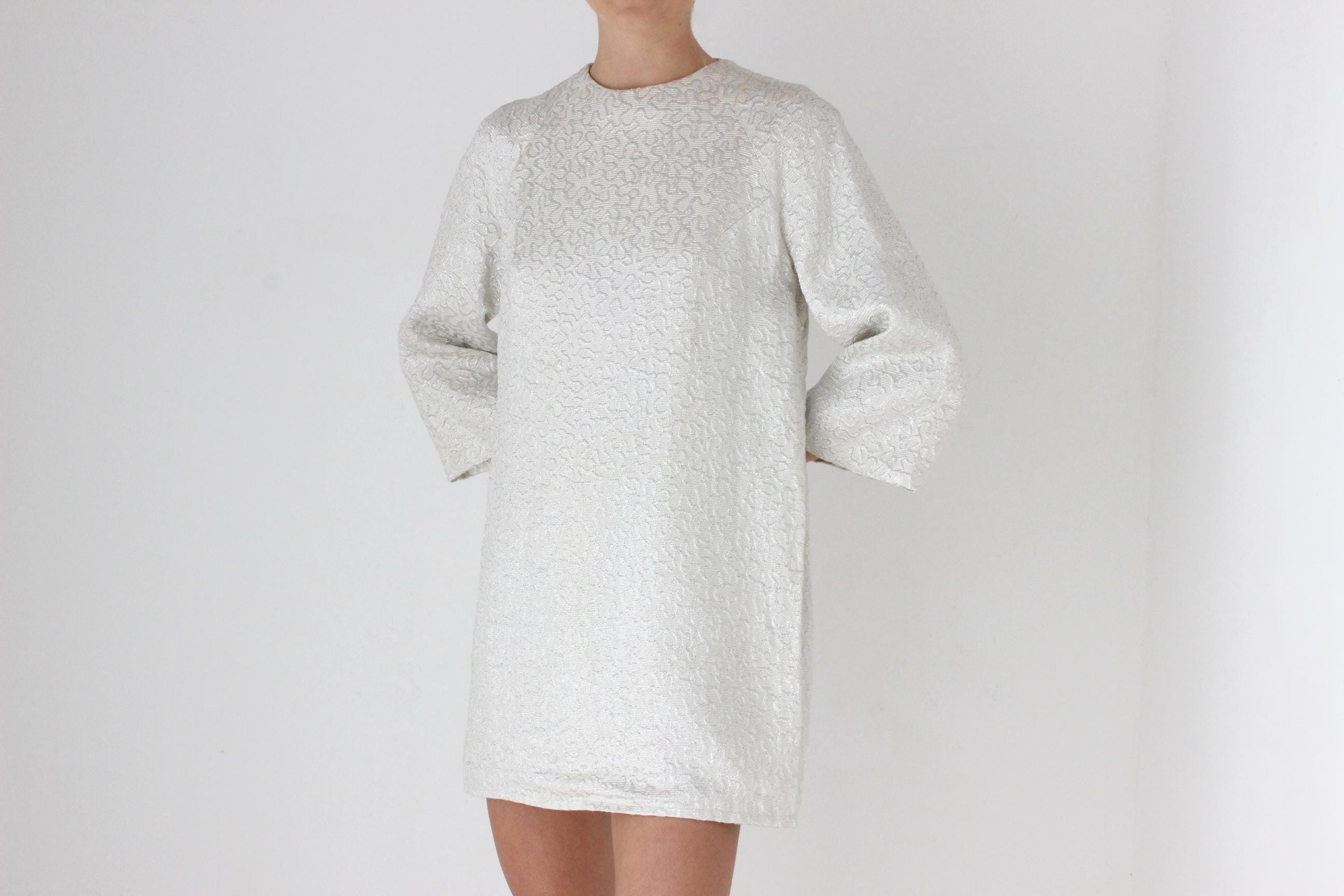 60s Silver Wide Sleeve Mini Shift Dress