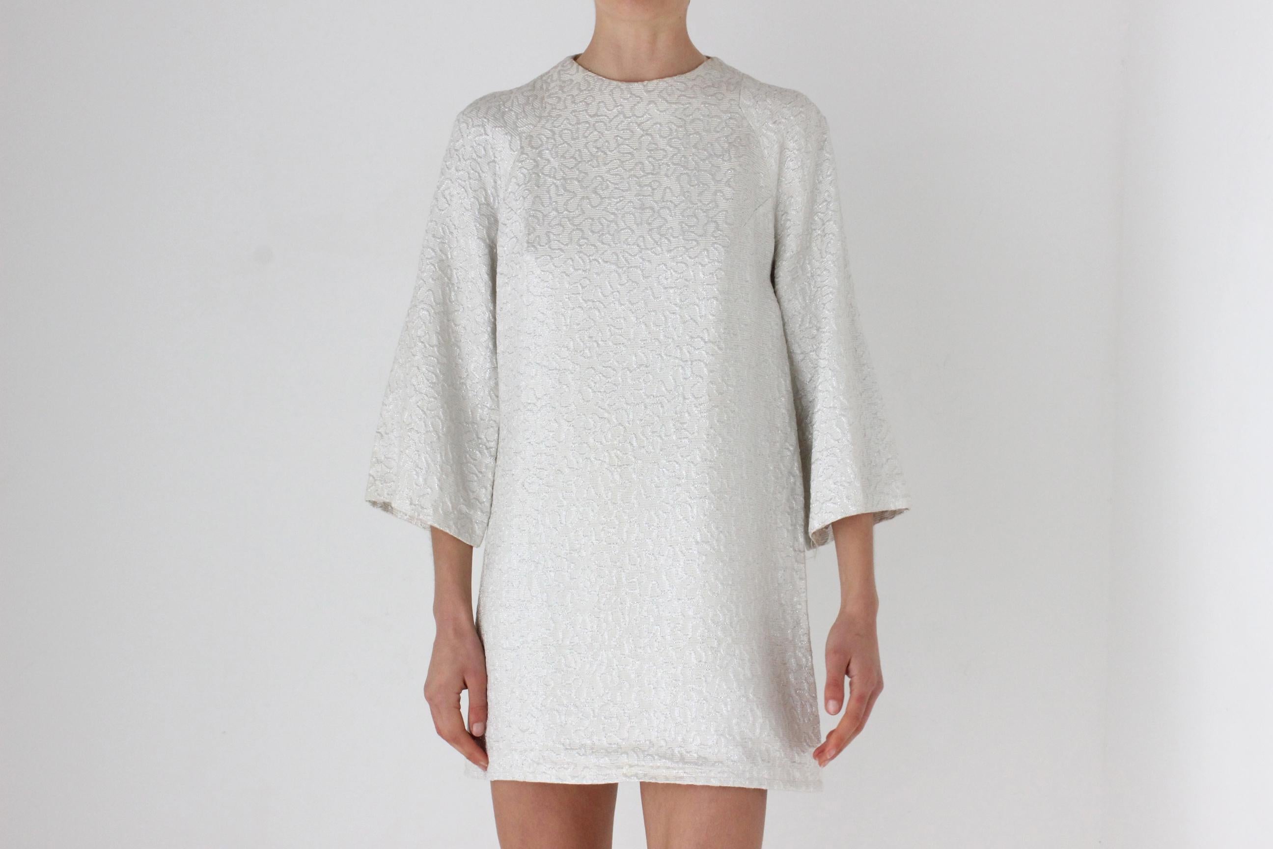 60s Silver Wide Sleeve Mini Shift Dress