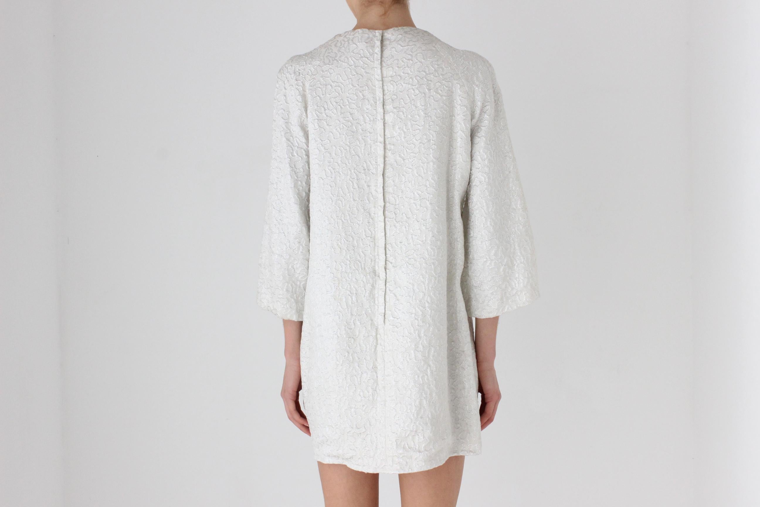 60s Silver Wide Sleeve Mini Shift Dress