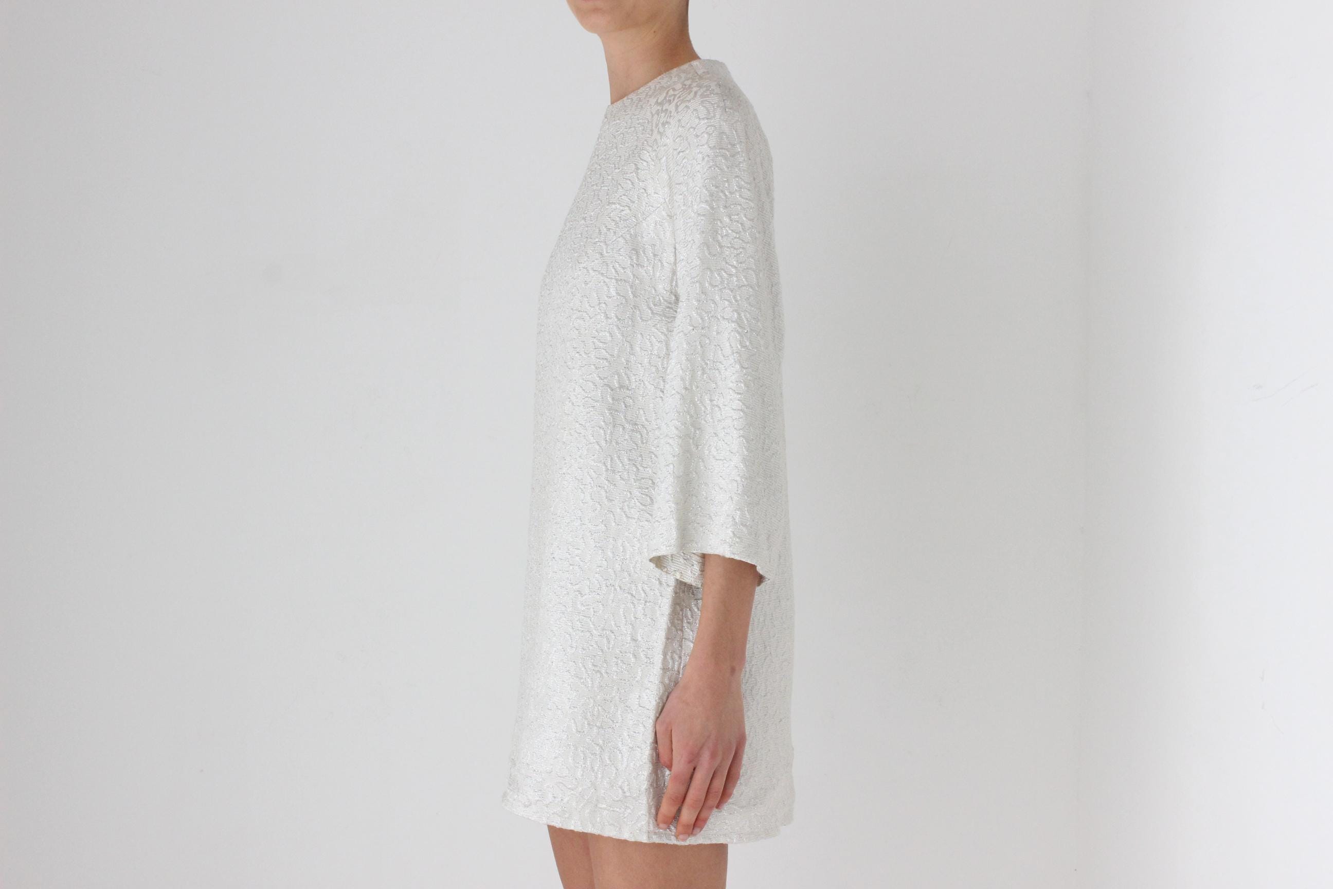 60s Silver Wide Sleeve Mini Shift Dress
