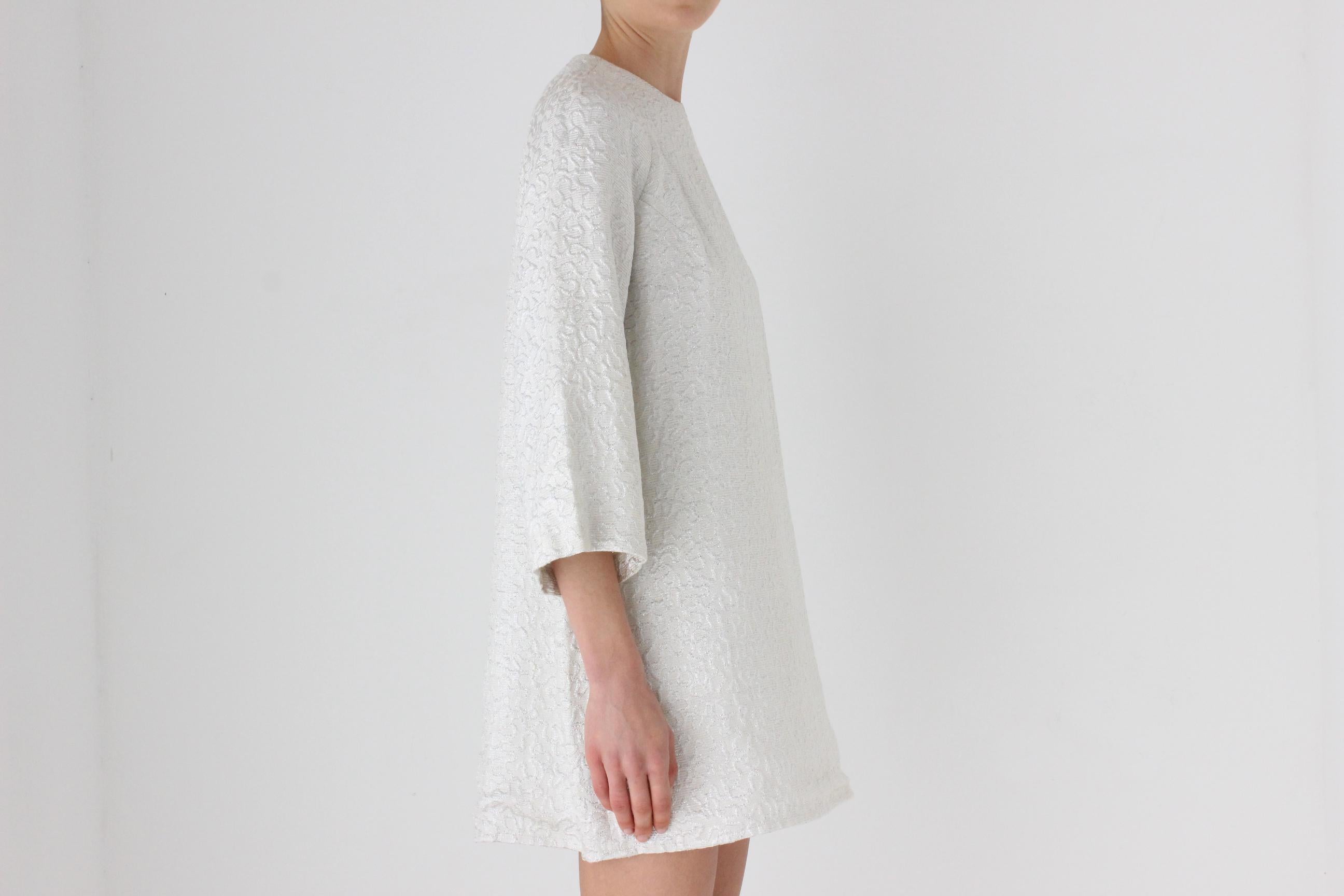 60s Silver Wide Sleeve Mini Shift Dress