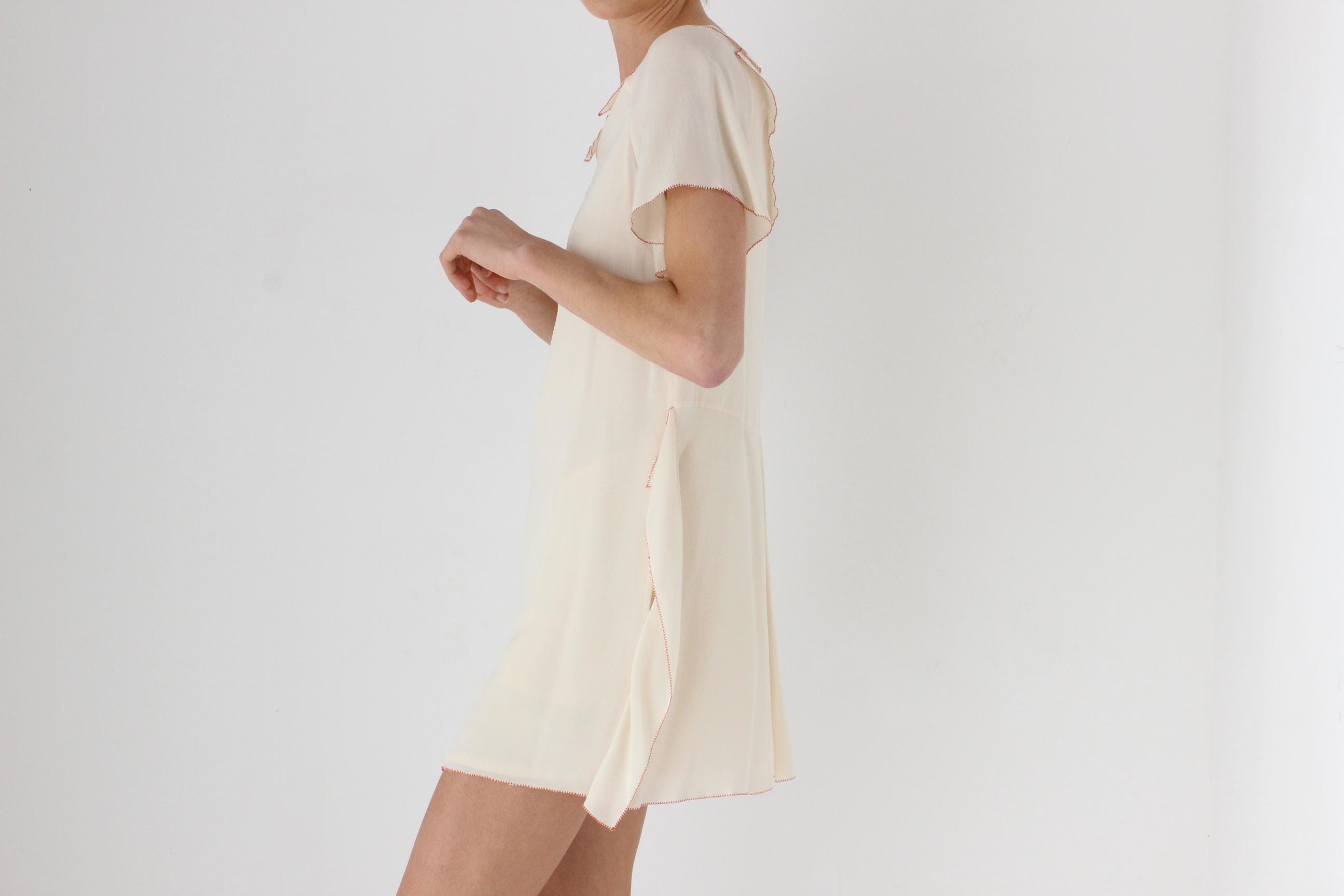 3.1 Phillip Lim Relaxed Silk Mini Dress w/ Red Stitching