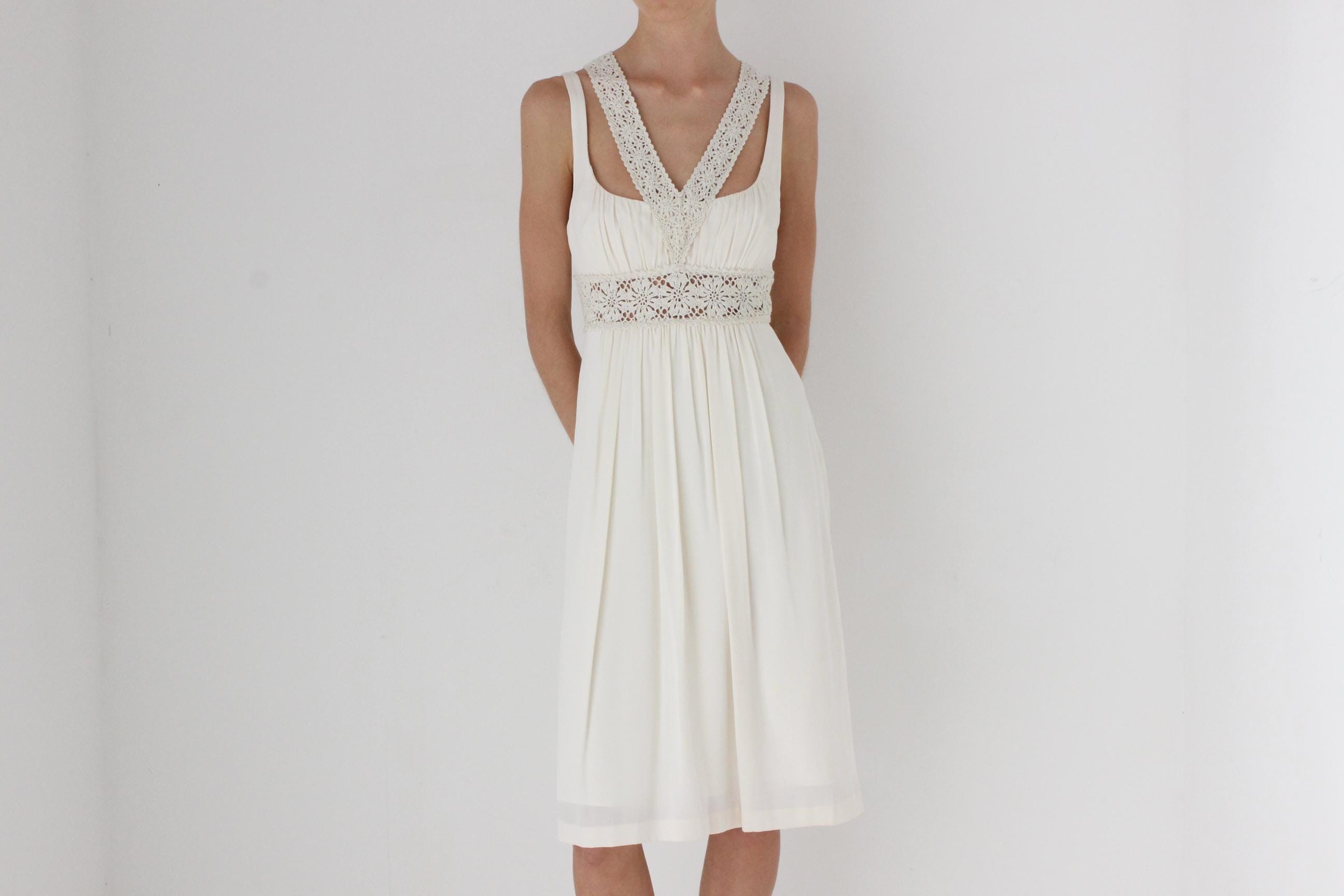 Y2K Nicole Miller Silk & Macrame Trim Dress