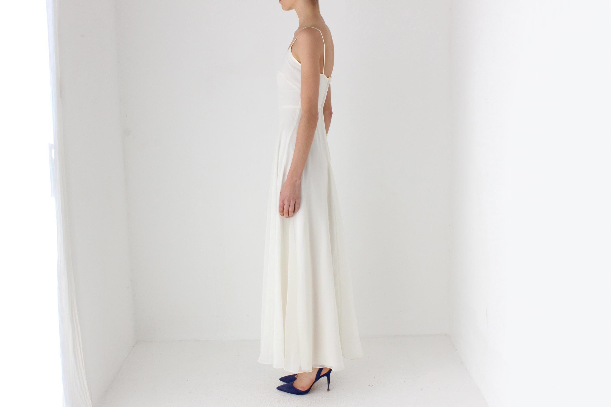 Romantic 70s Simple Chiffon Slip-Style Wedding Dress