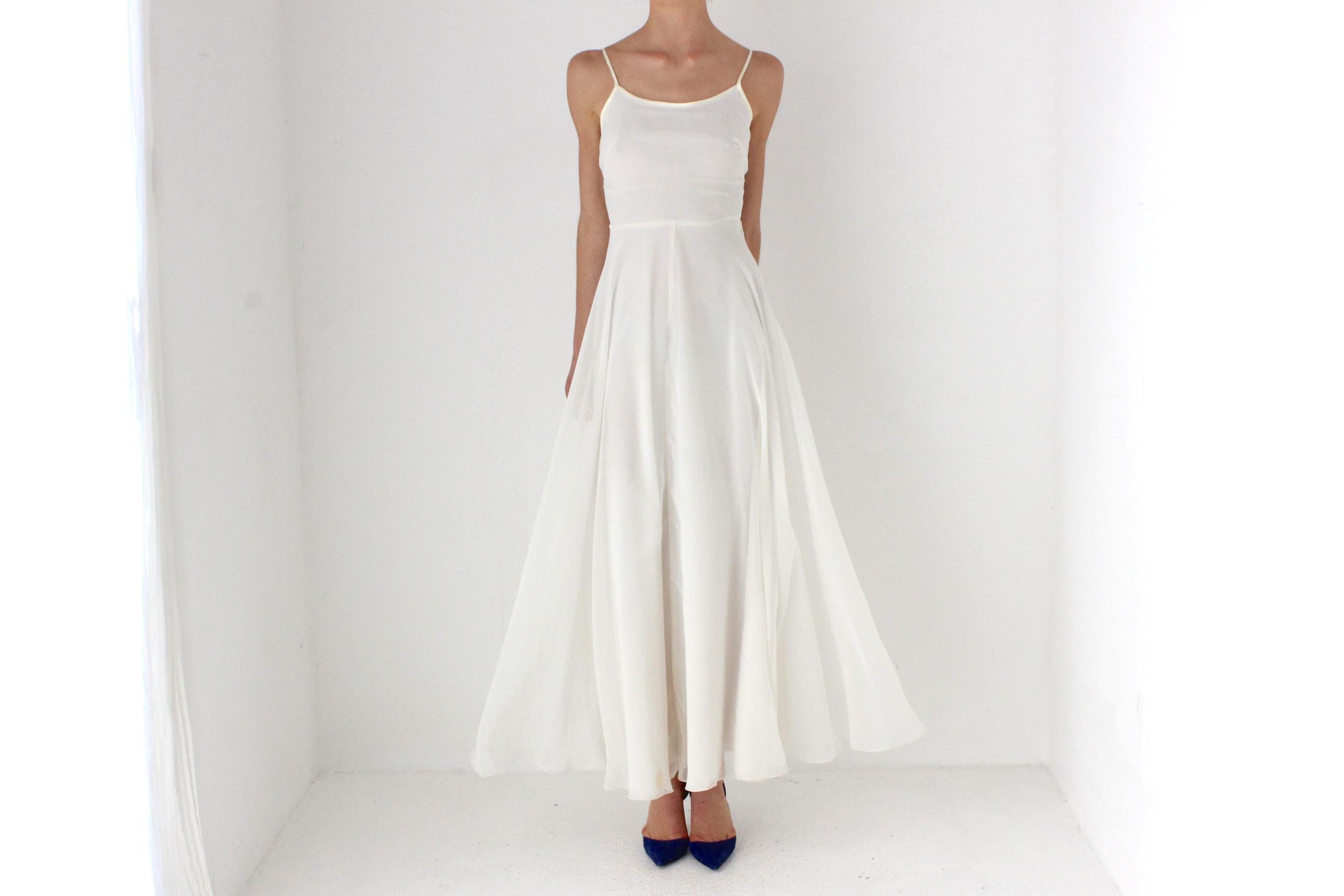 Romantic 70s Simple Chiffon Slip-Style Wedding Dress