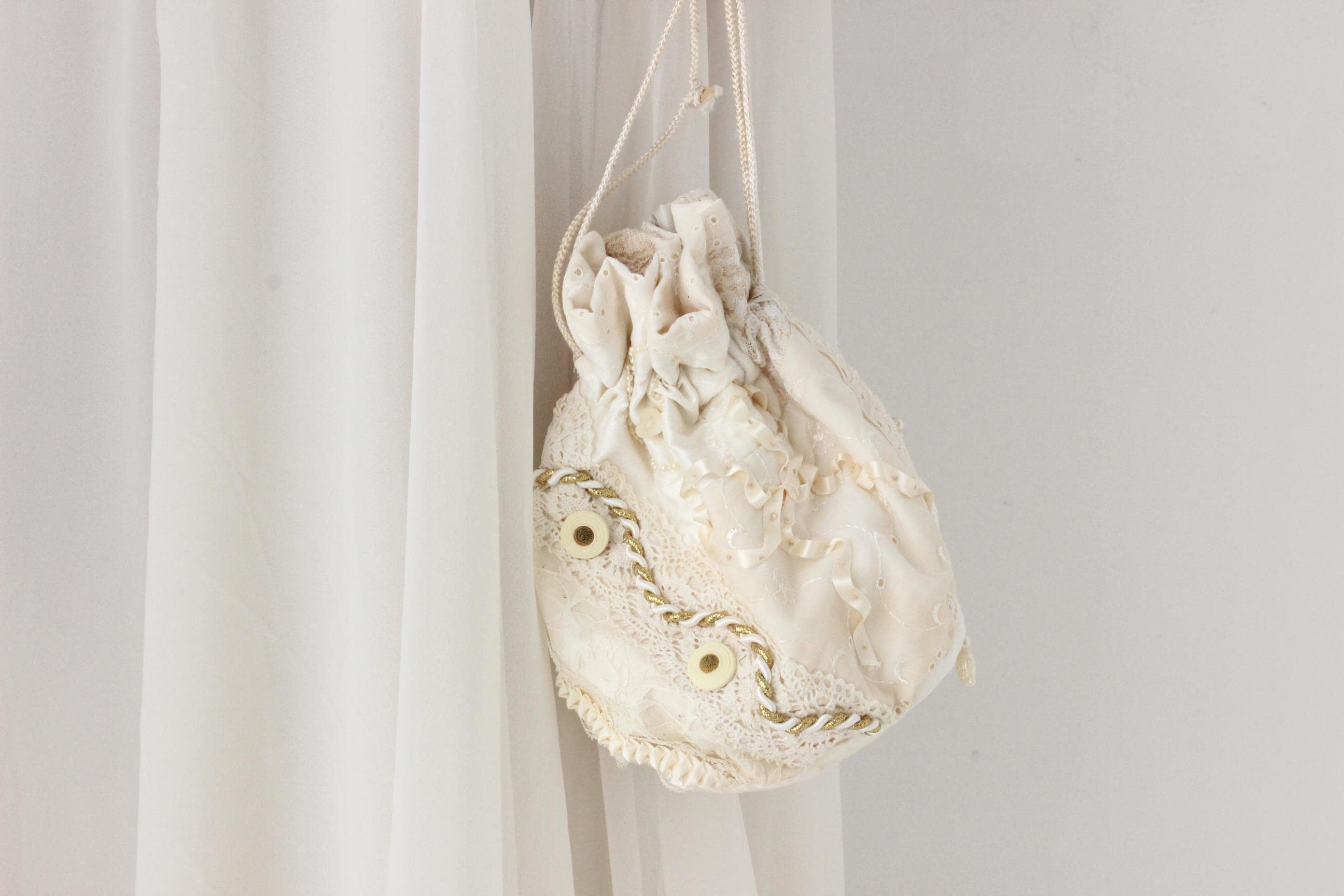 90s Lace & Button Patchwork Drawstring Bag