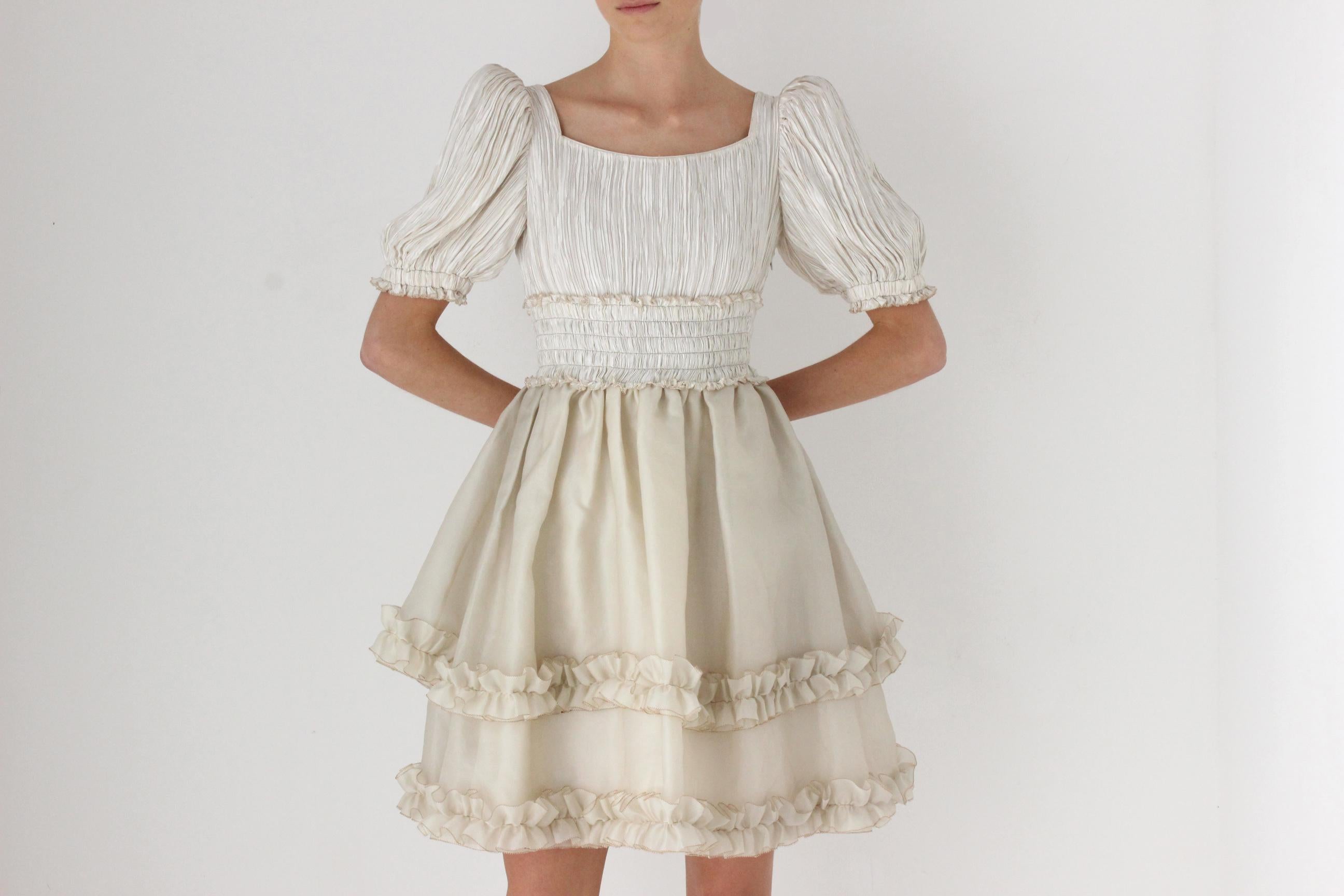 80s Mary McFadden Couture Fortuny Pleated Organza Mini