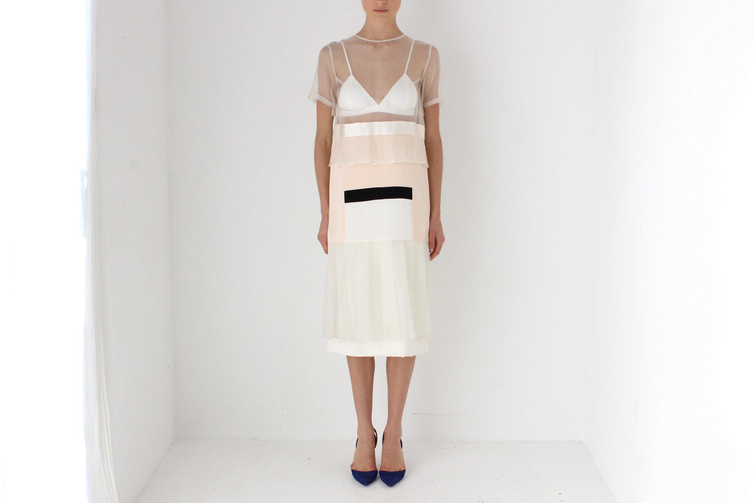 2014 Karla Spetic Silk & Mesh Abstract Dress