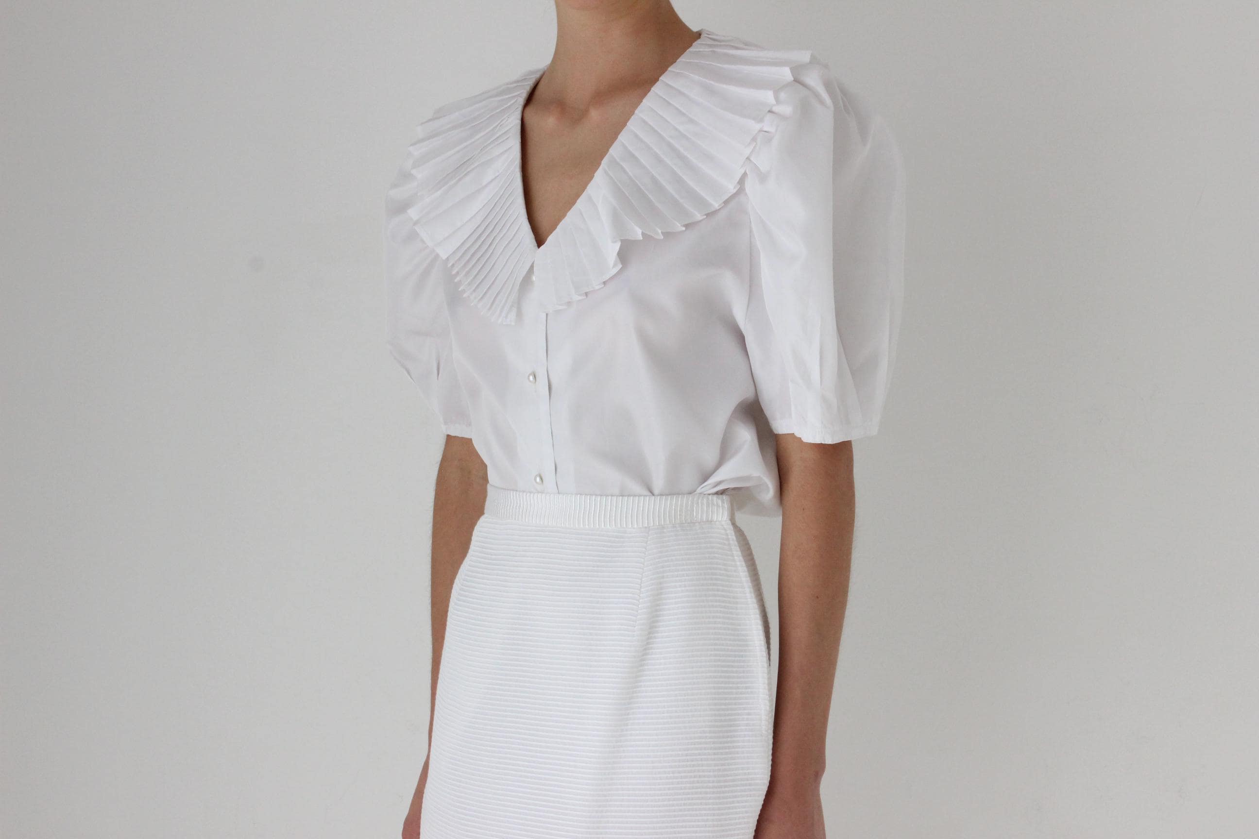 80s Pleated Taffeta Harlequin Puff Blouse
