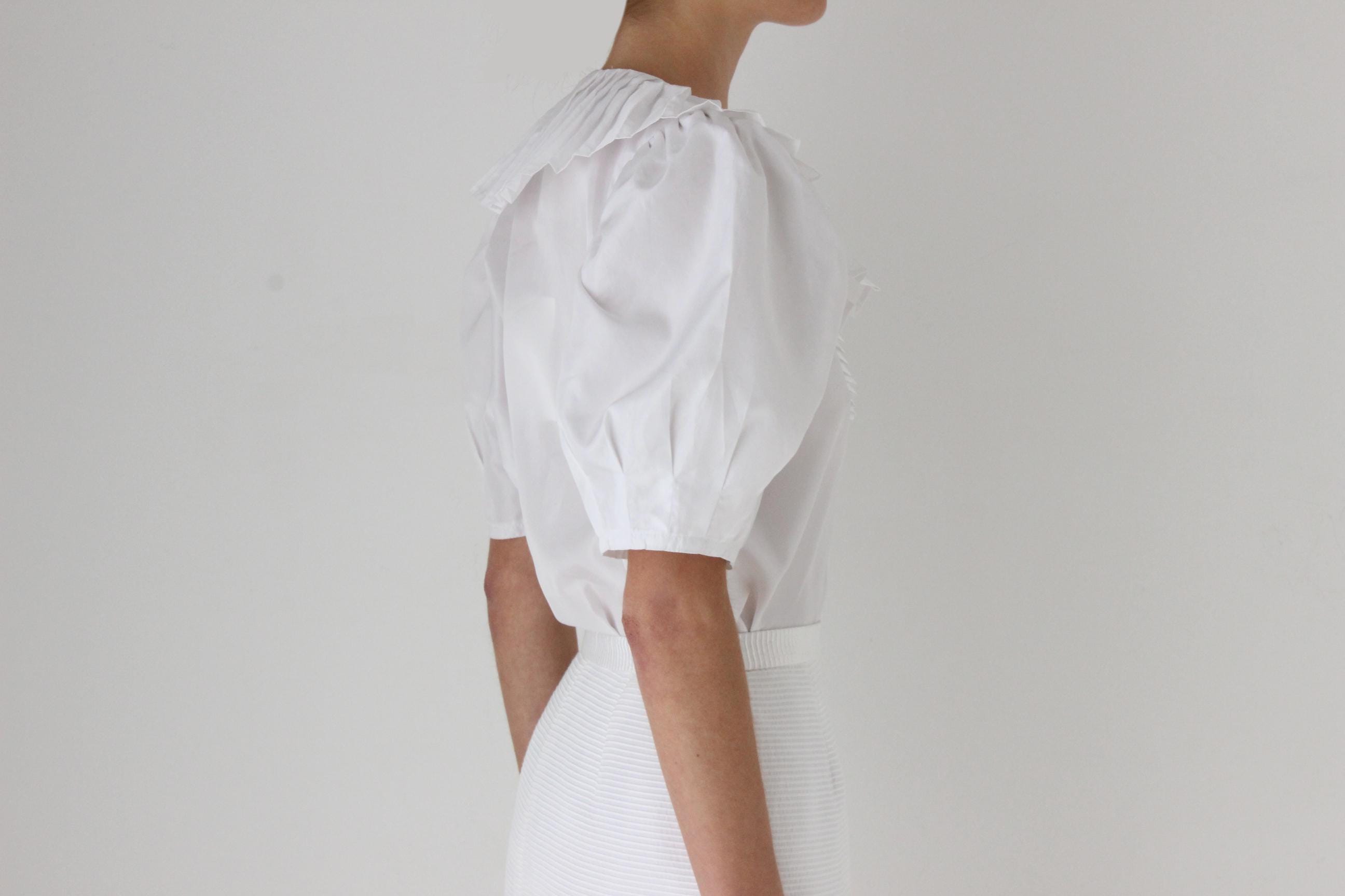 80s Pleated Taffeta Harlequin Puff Blouse