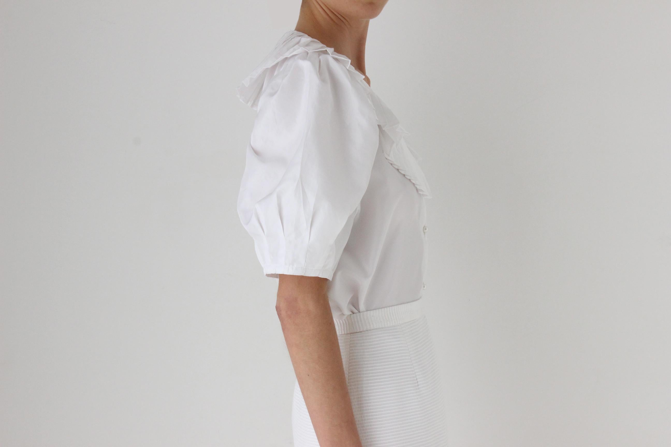 80s Pleated Taffeta Harlequin Puff Blouse