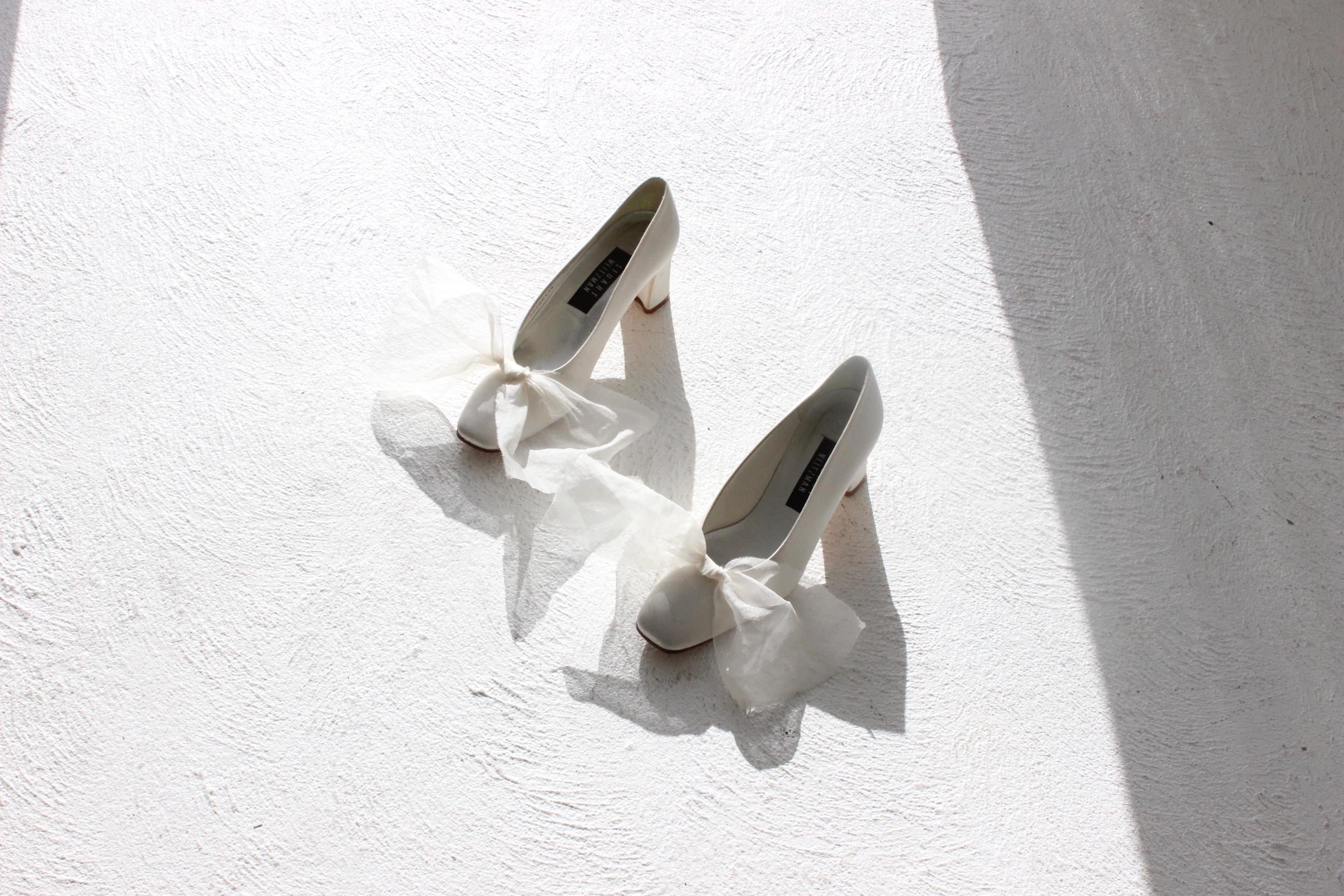 90s Stuart Weitzman Satin Heels w/ Organza Bows - Euro 37.5
