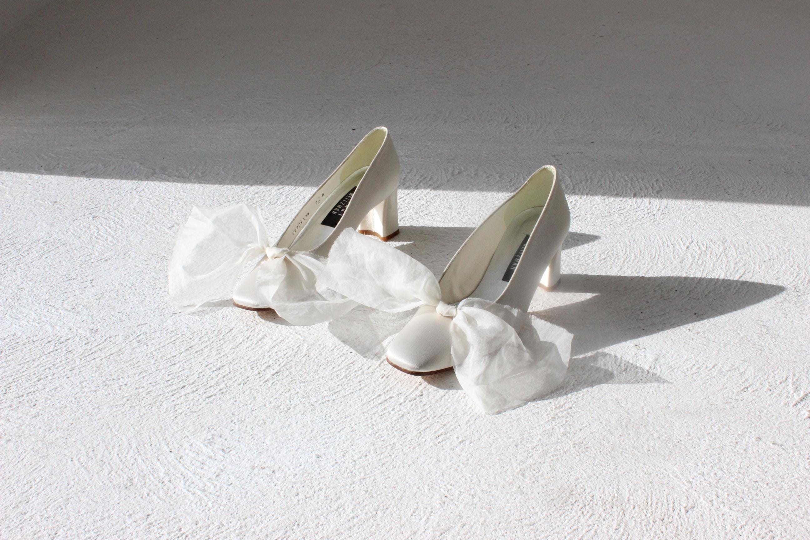 90s Stuart Weitzman Satin Heels w/ Organza Bows - Euro 37.5