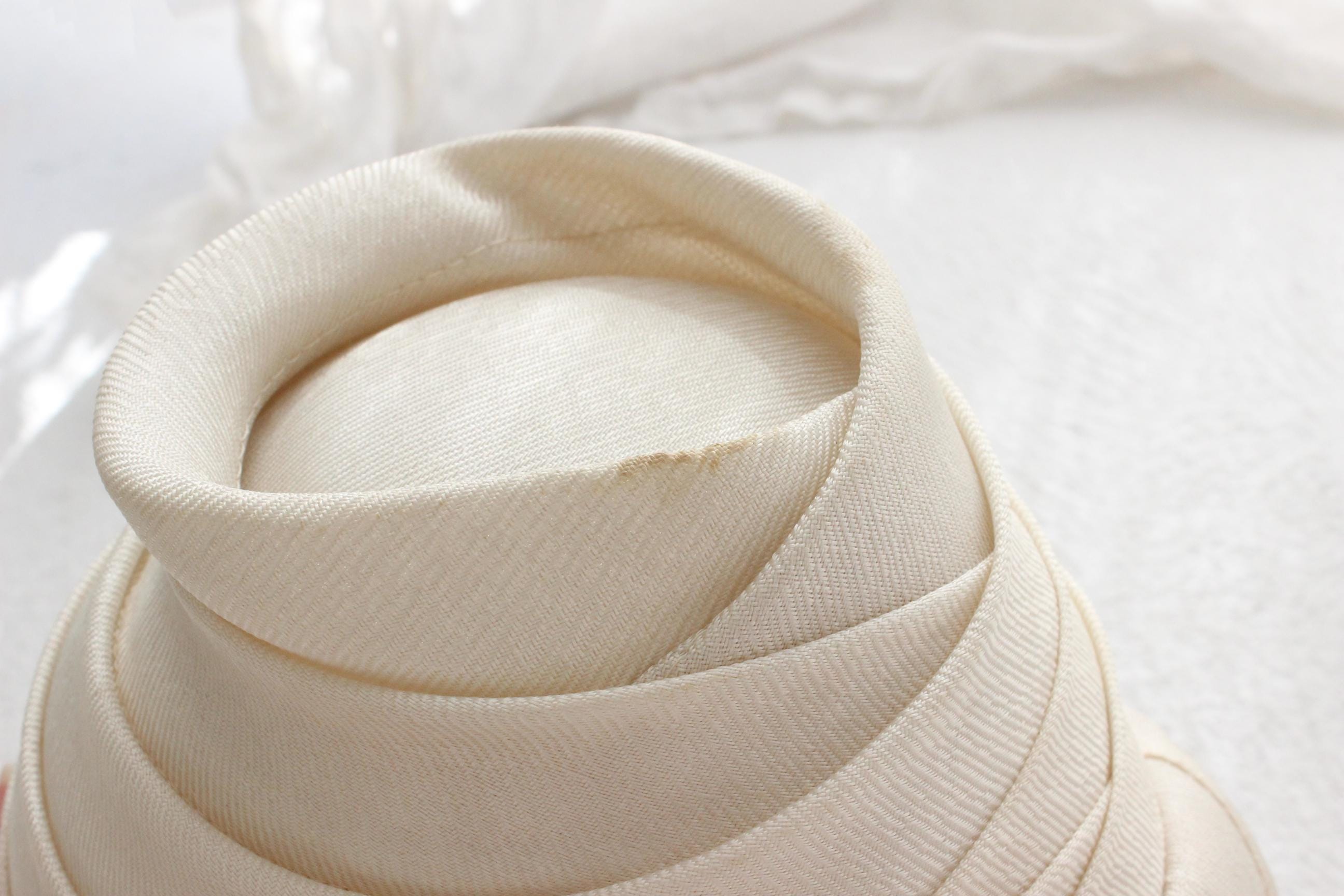 50s Sculptural Beige Beehive Hat w/ Tassel