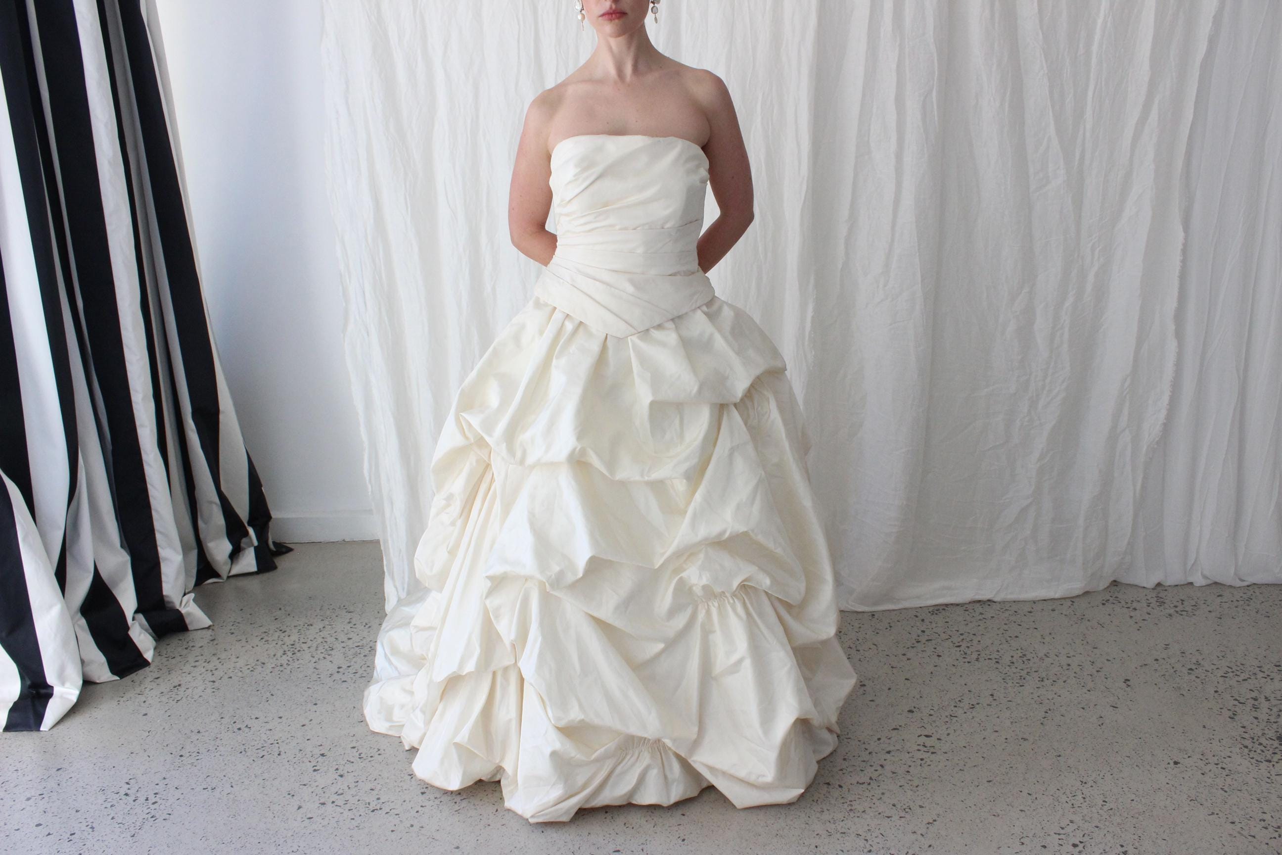 Outrageous 90s Bubble Taffeta Strapless Corset Wedding Gown
