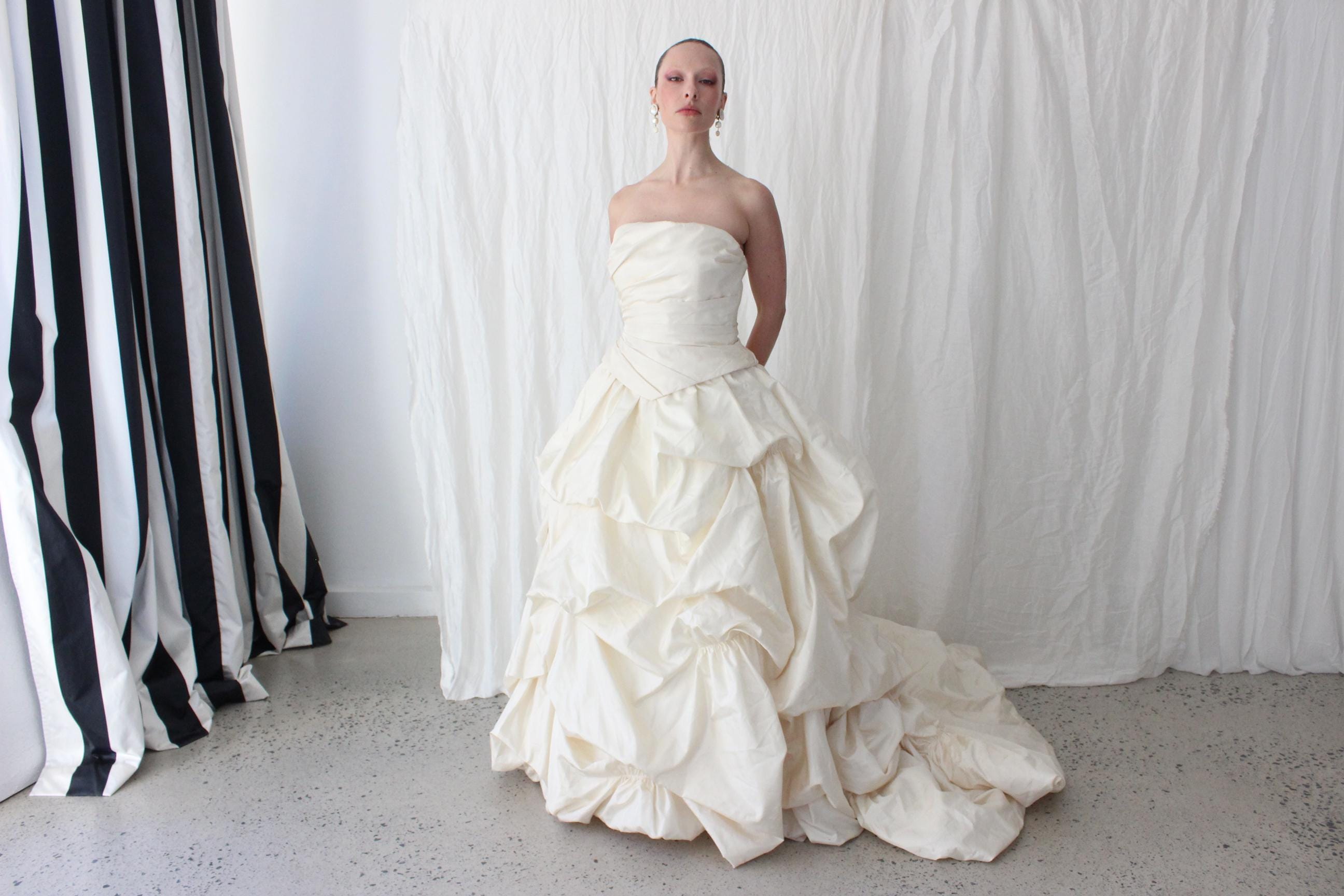 Outrageous 90s Bubble Taffeta Strapless Corset Wedding Gown