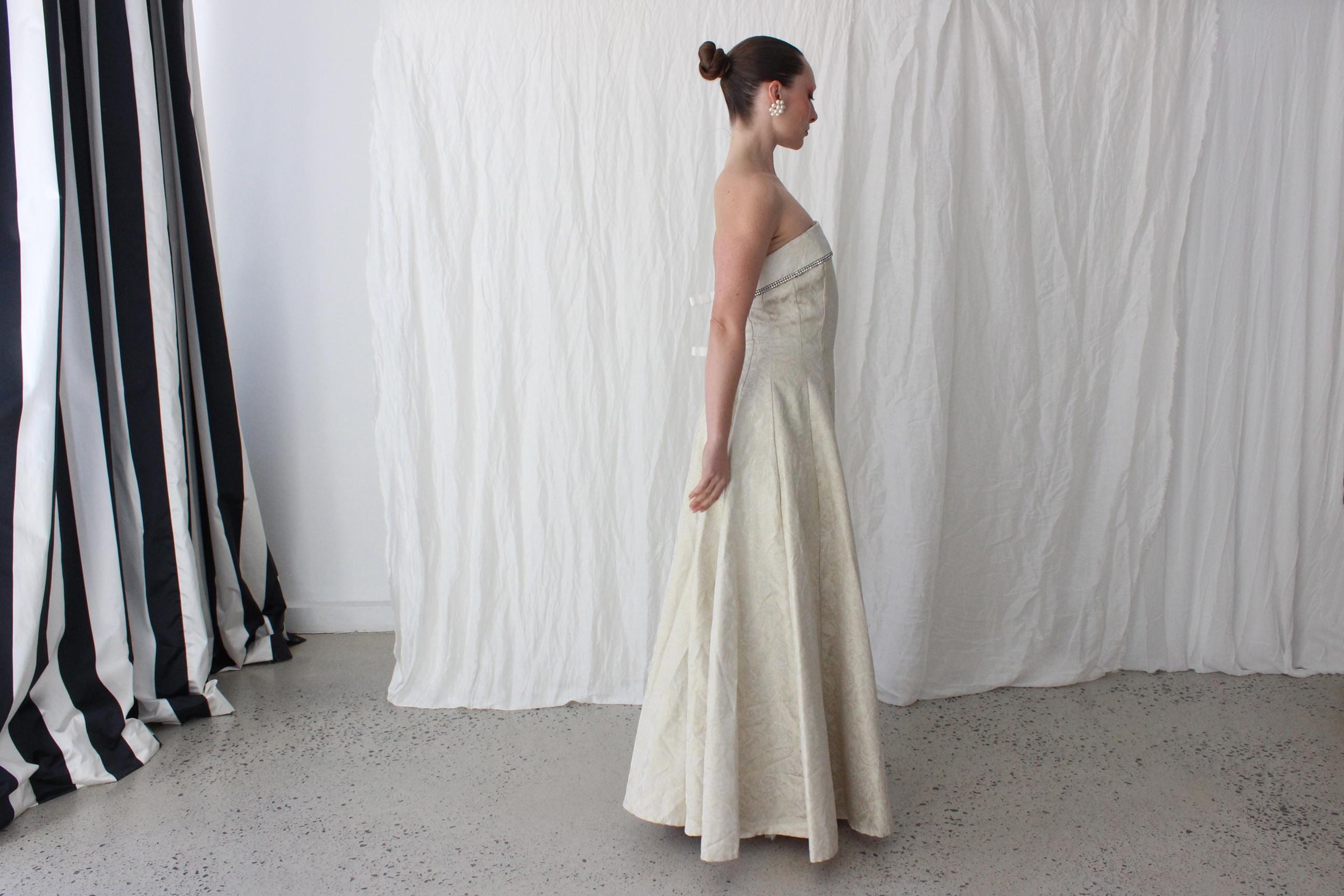90s Gold Metallic Jacquard Renaissance Bride Gown