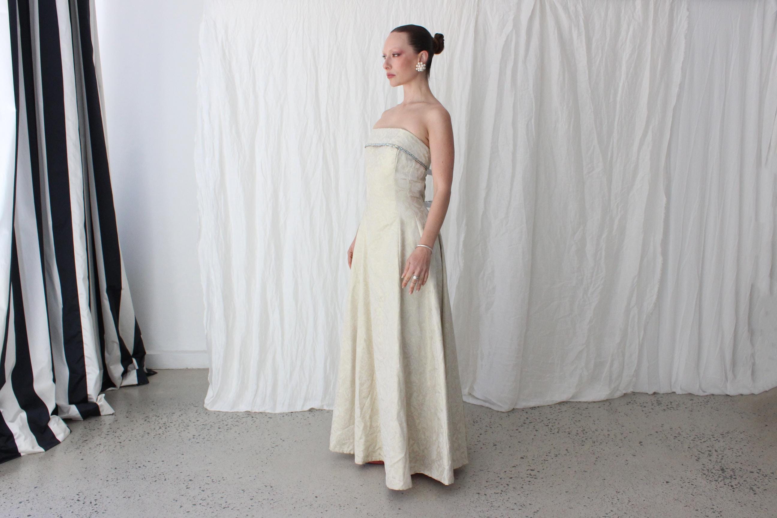 90s Gold Metallic Jacquard Renaissance Bride Gown