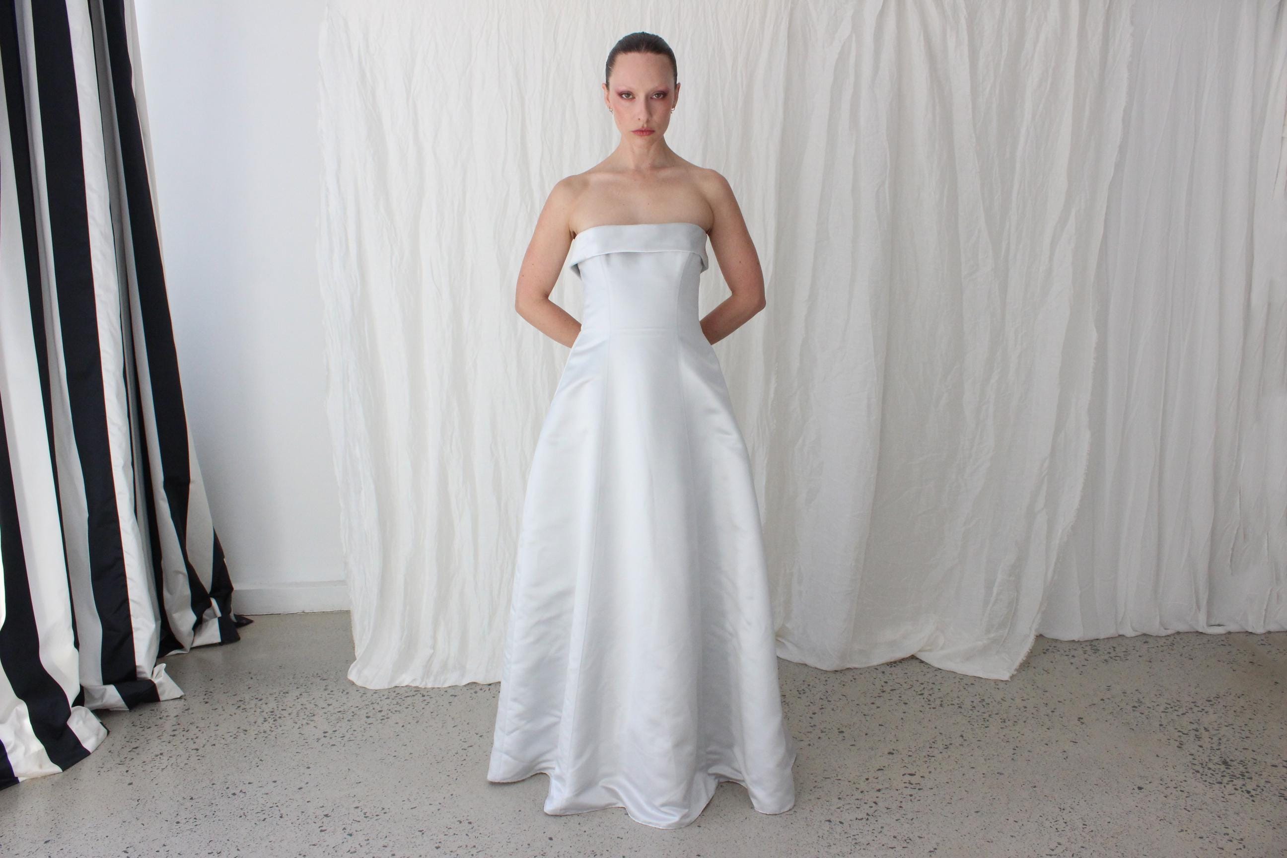 90s Ice Blue Duchess Satin Strapless Gown by Matthew Eager