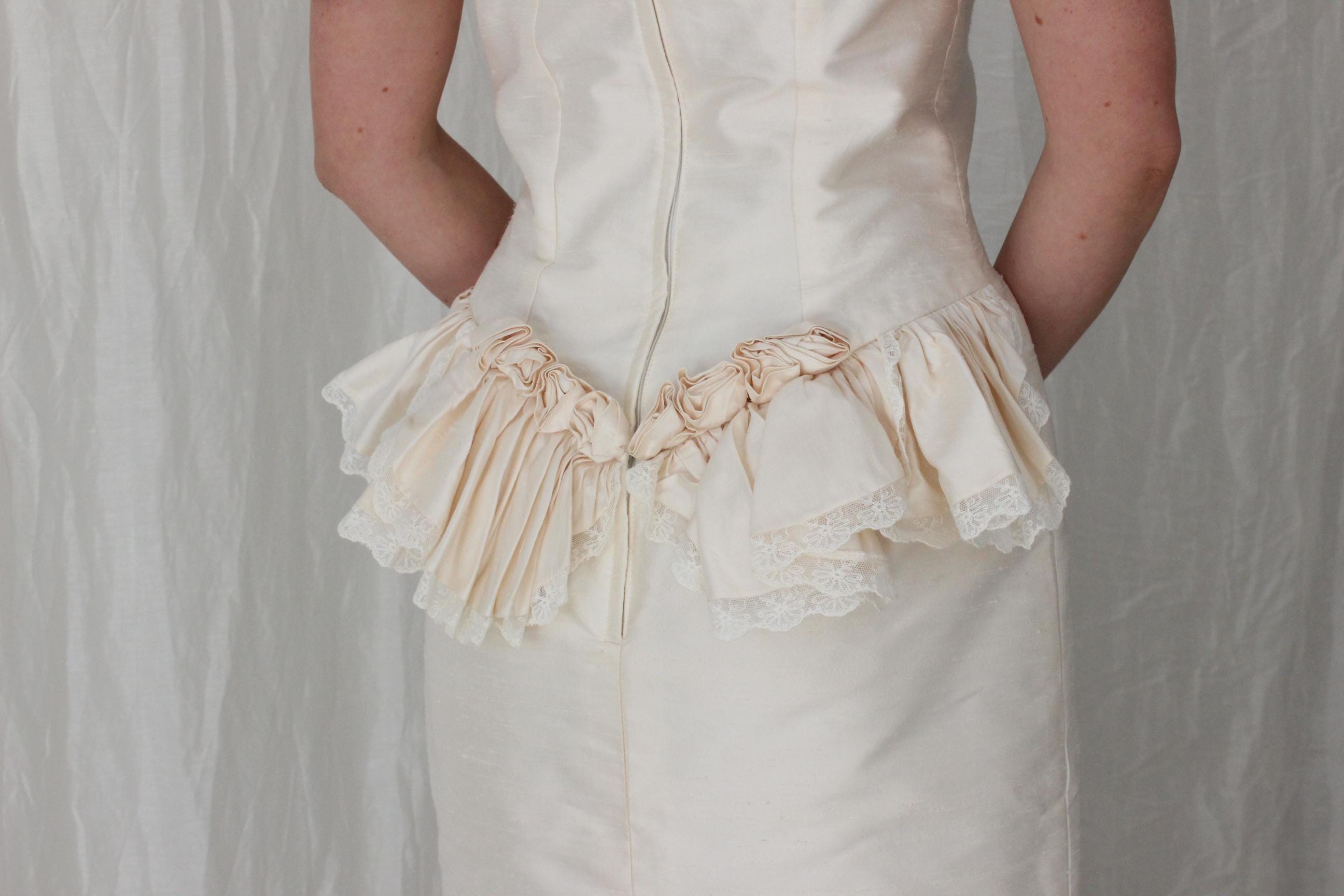 80s Silk Dupion Off Shoulder Column Gown w/ Rosettes