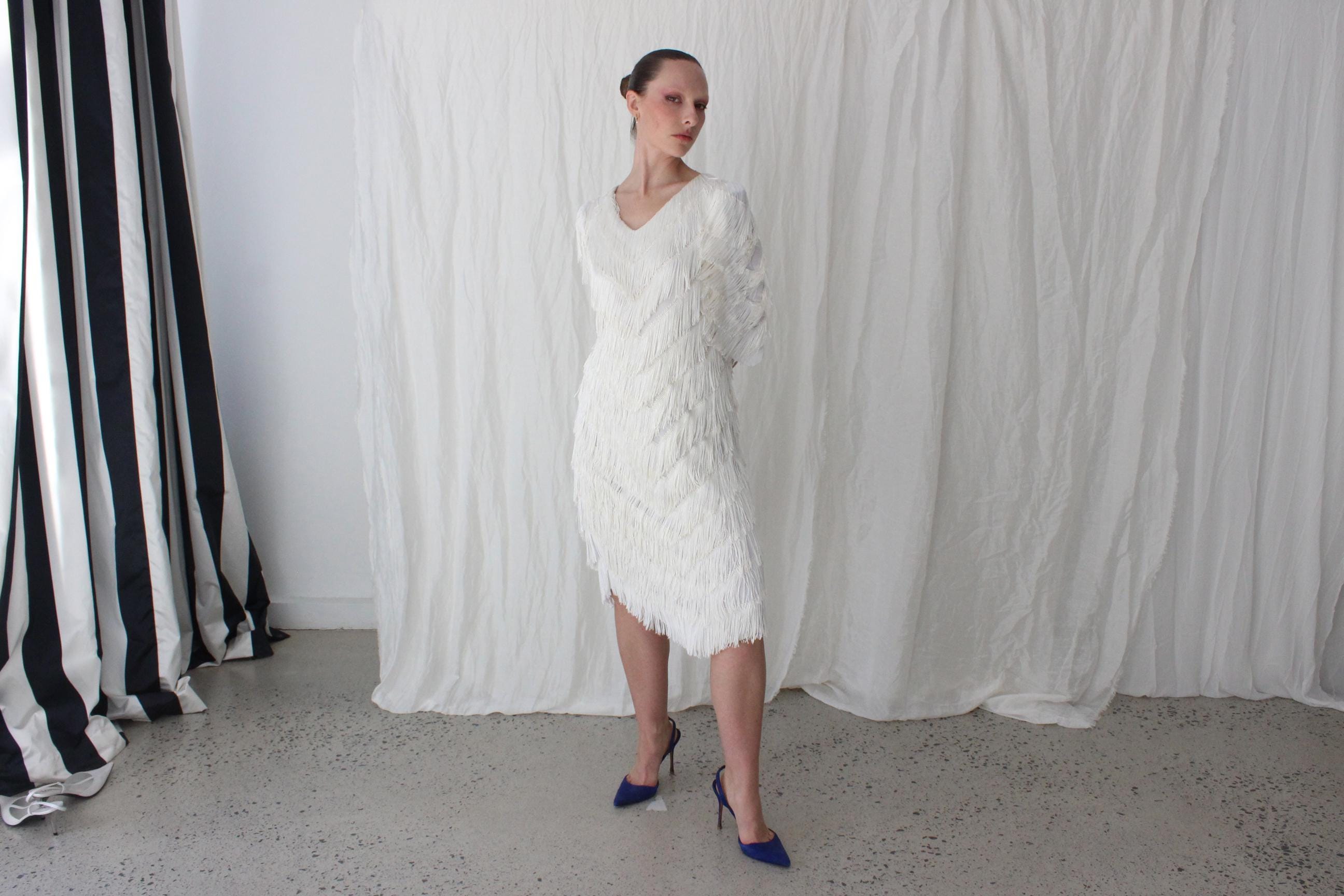80s Lush Tassel Cha Cha Bridal Cocktail Dress